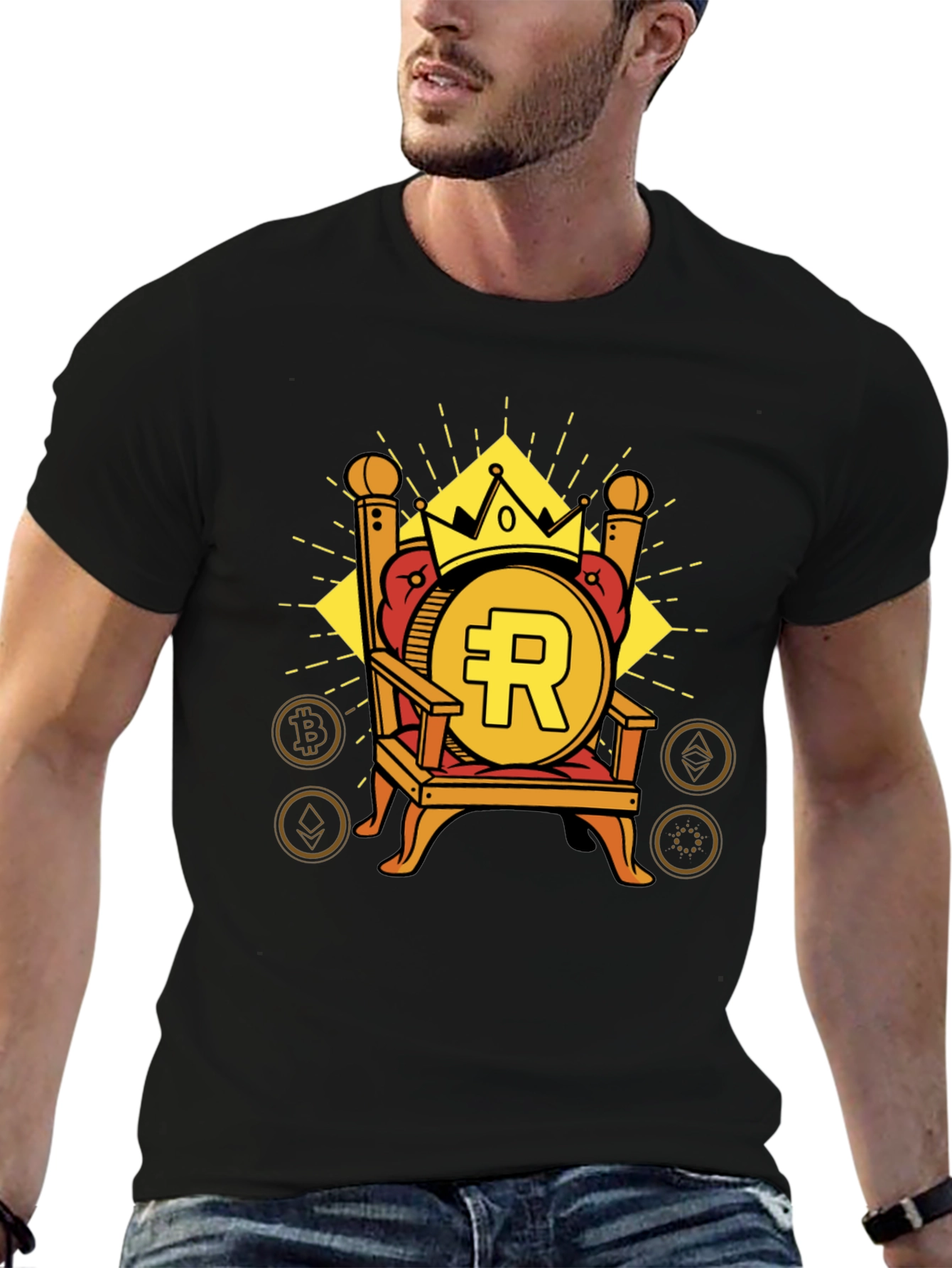 Crypto King Black T-Shirt - Bitcoin Throne Design