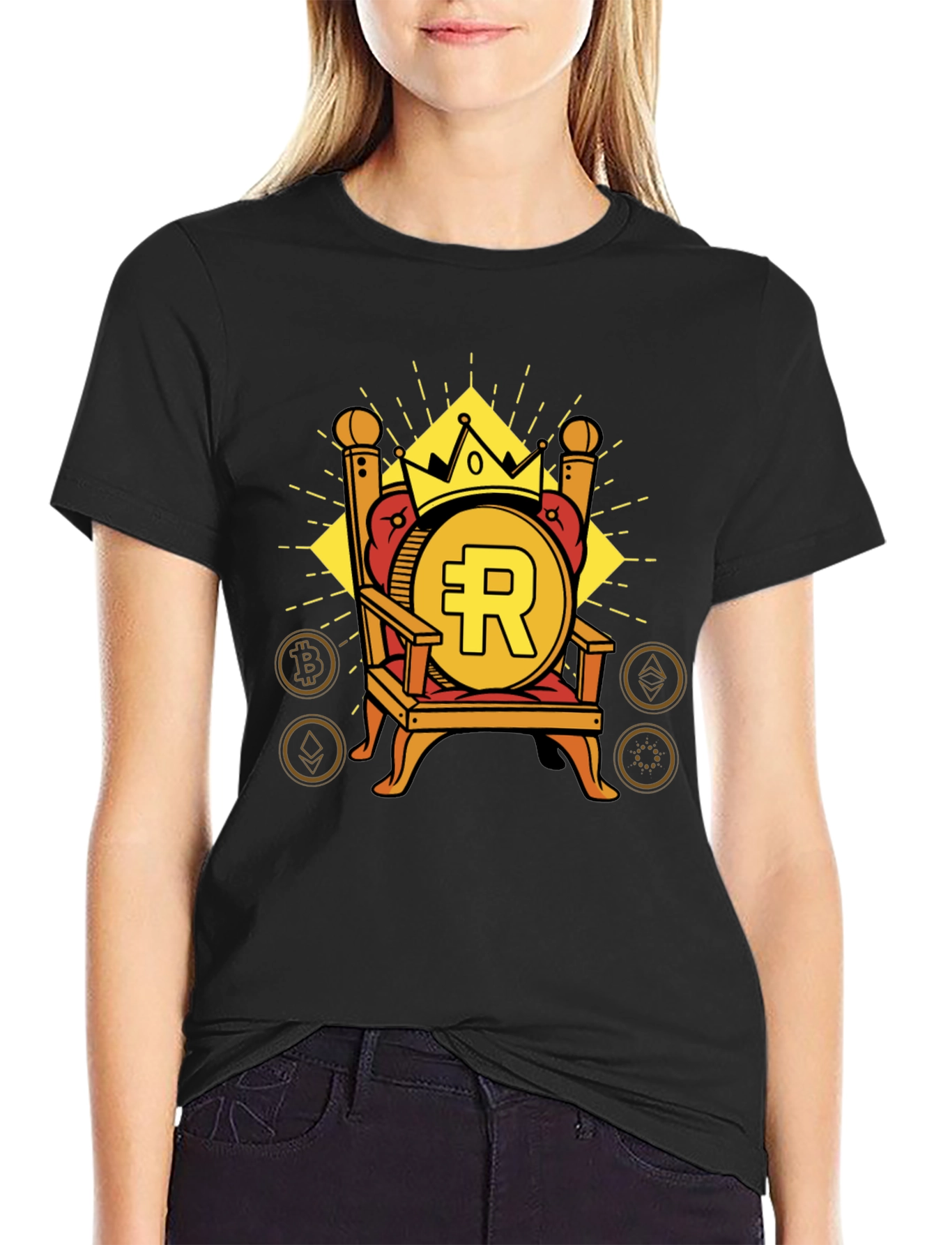 Crypto King Black T-Shirt - Bitcoin Throne Design