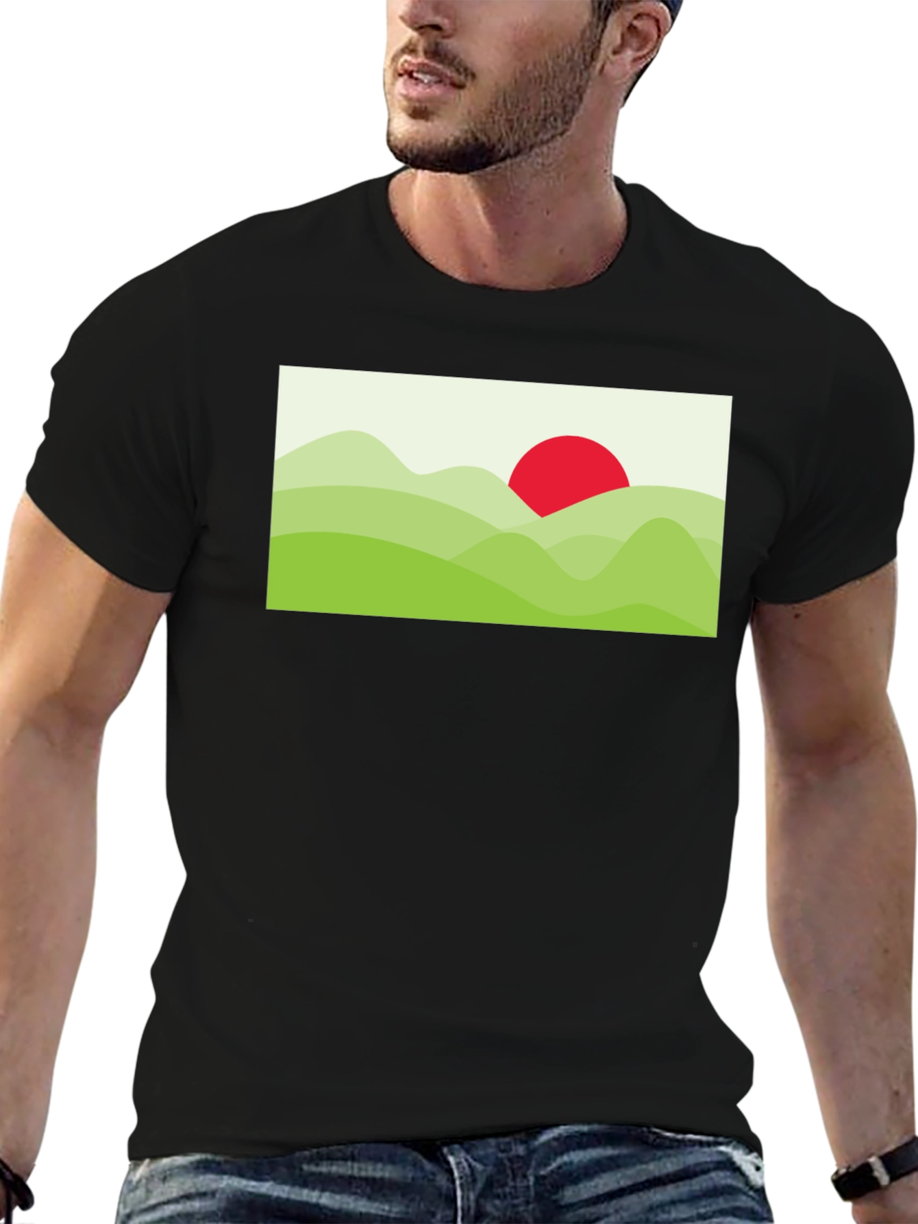 Graphic Tee: Landscape Sun T-Shirt - Black
