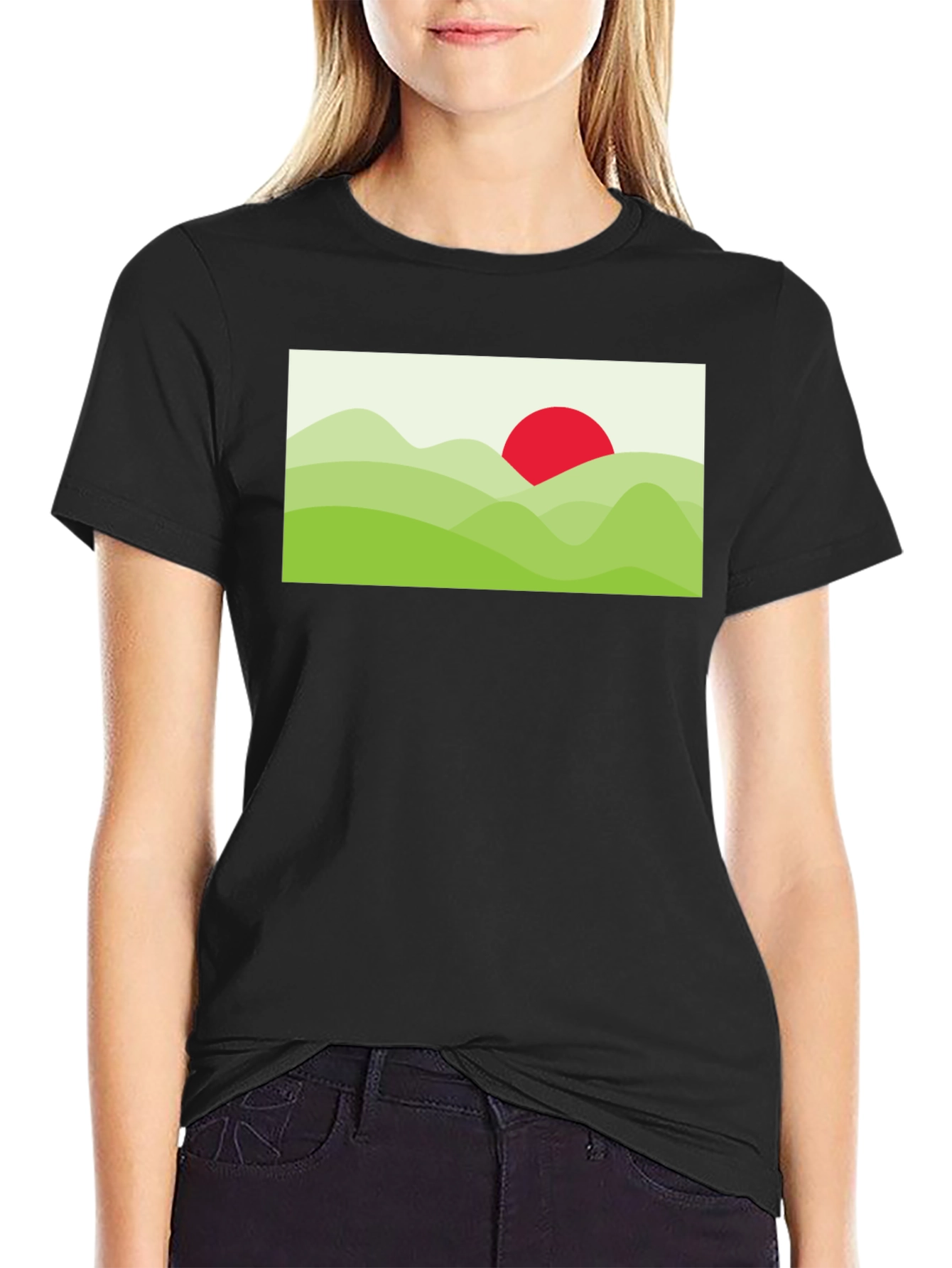 Graphic Tee: Landscape Sun T-Shirt - Black