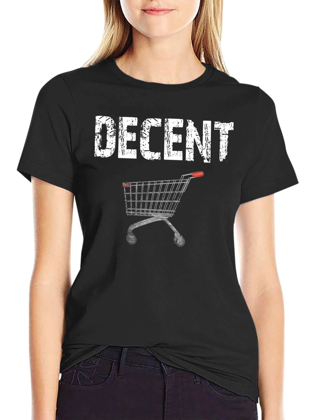 Decent Shopping Cart Graphic Black T-Shirt