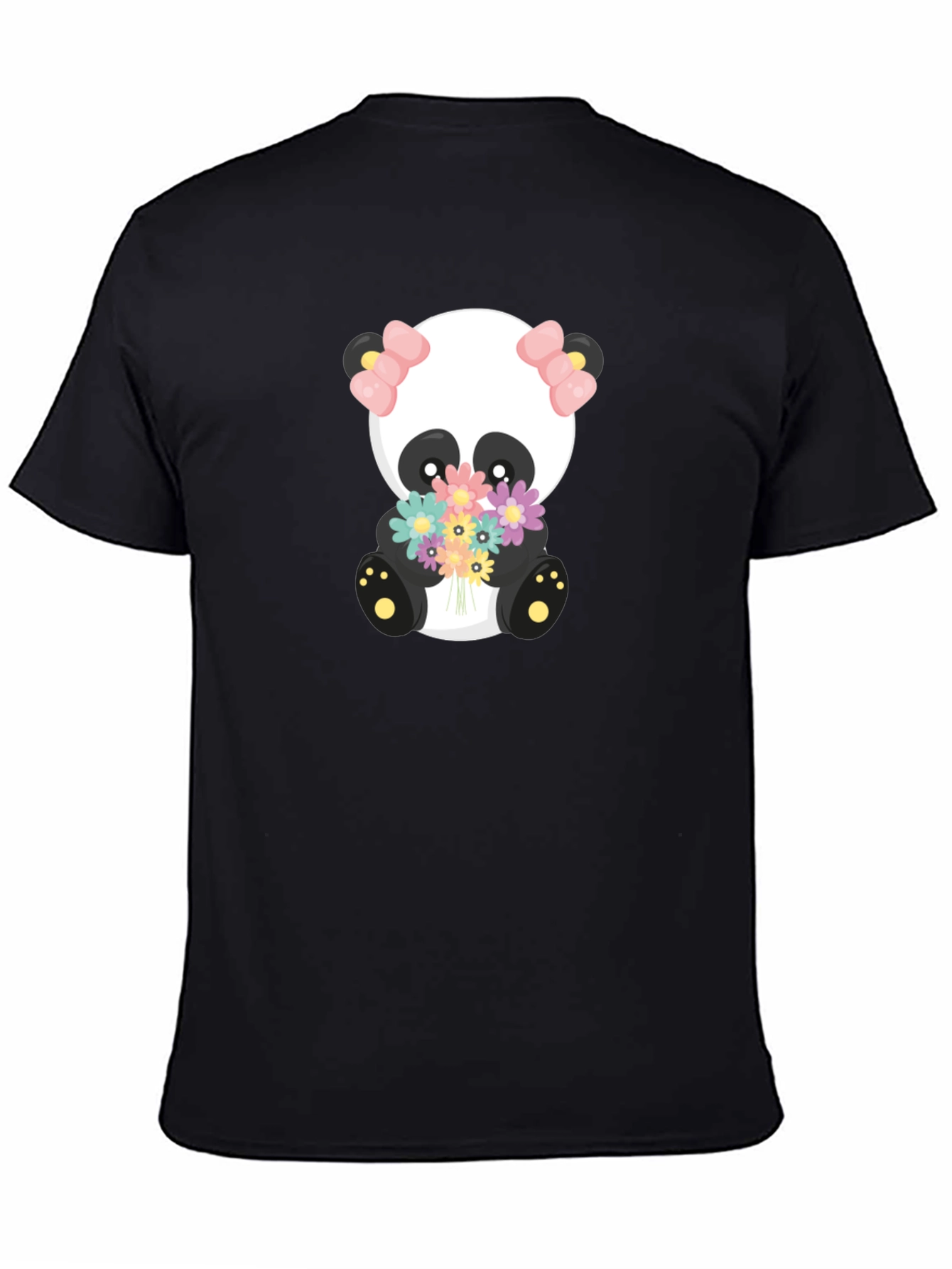 Cute Panda Holding Flowers Graphic T-Shirt