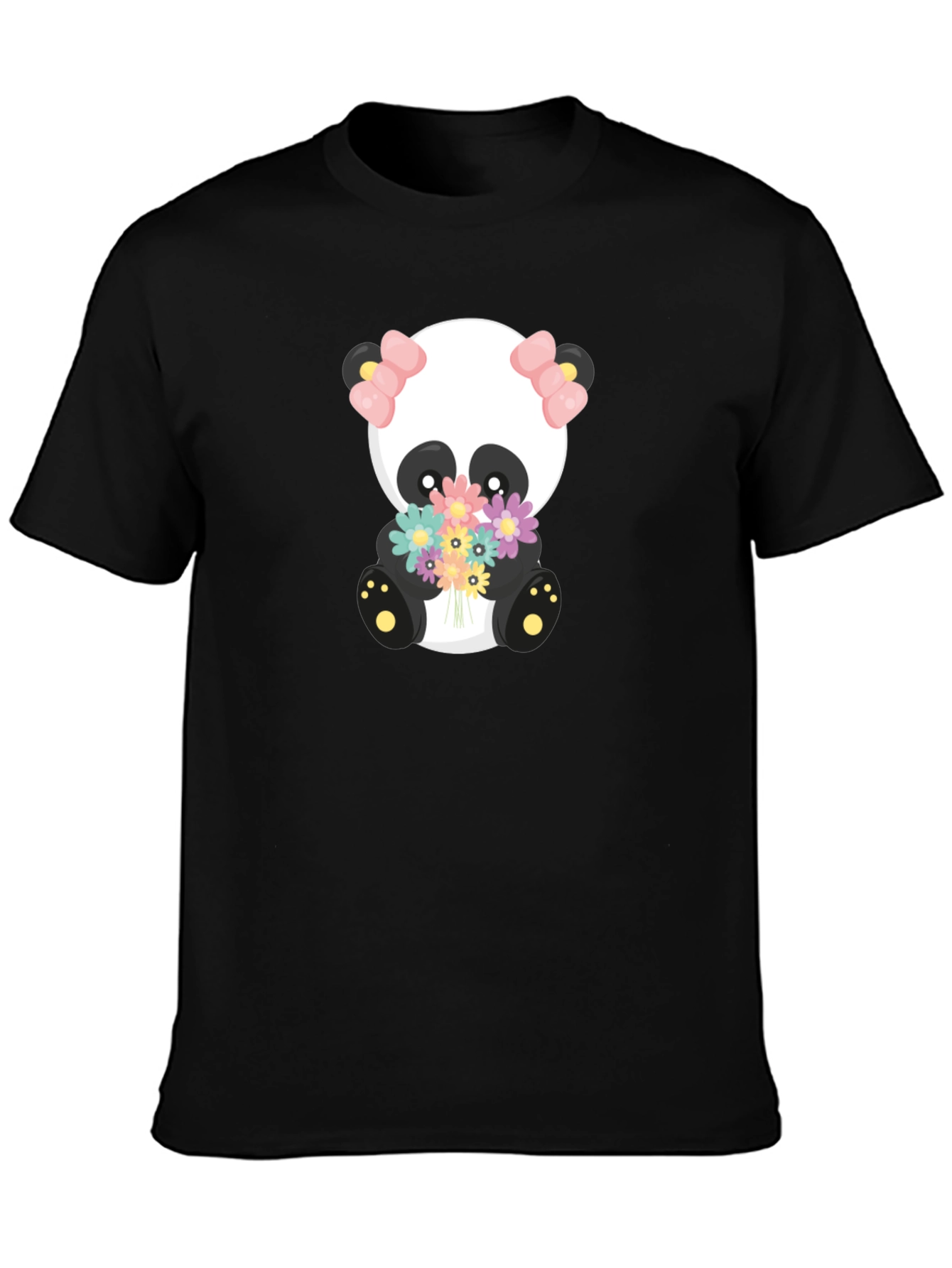 Cute Panda Holding Flowers Graphic T-Shirt