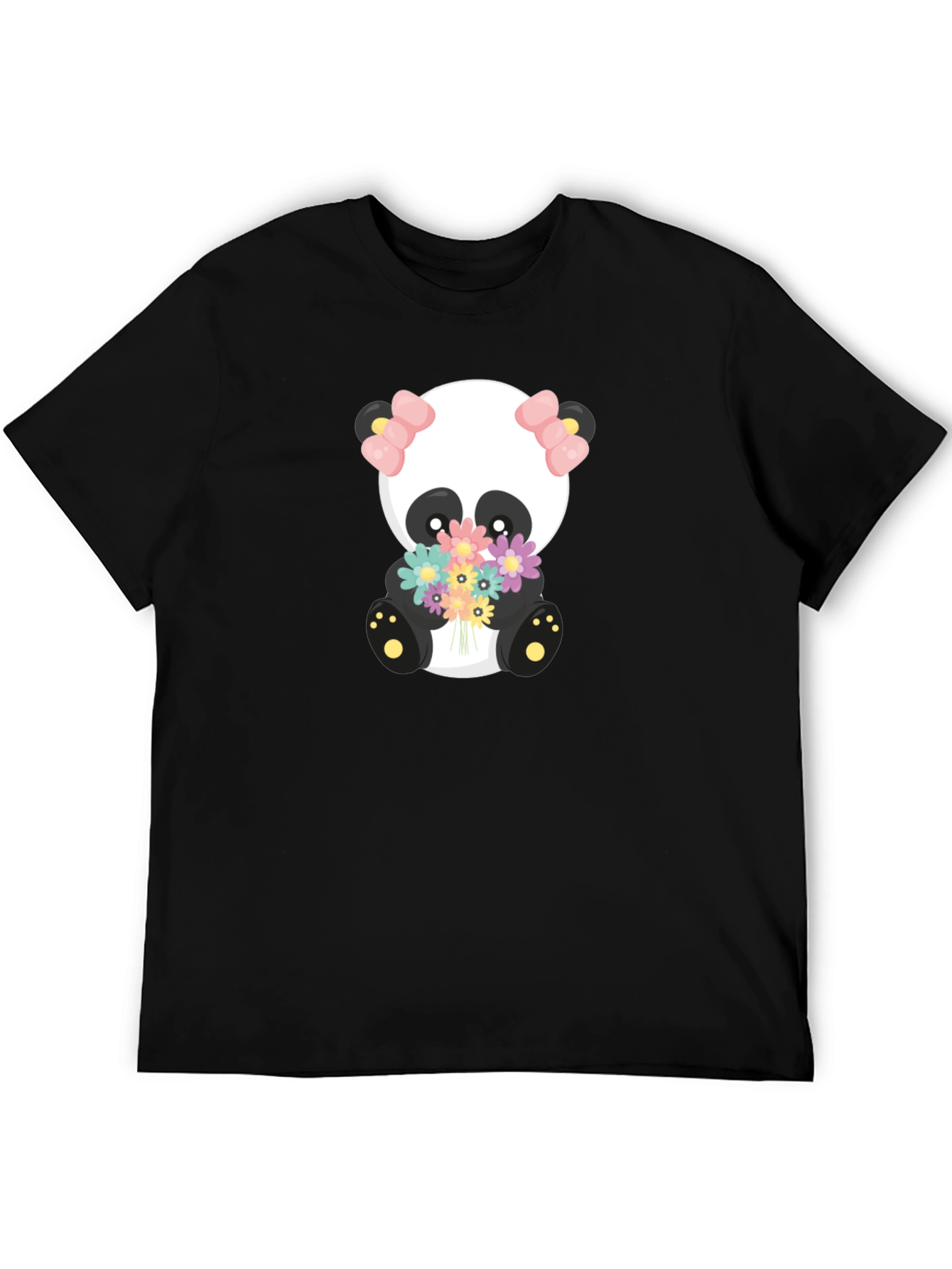 Cute Panda Holding Flowers Graphic T-Shirt