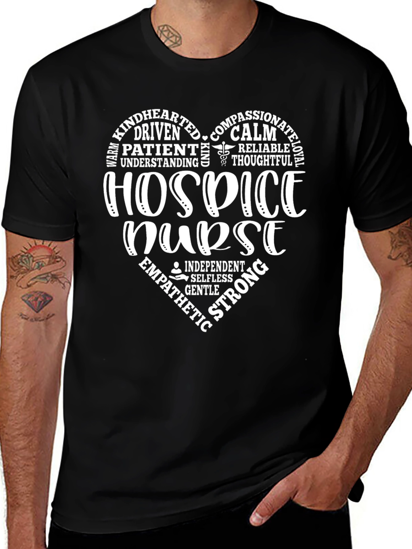 Hospice Nurse Heart Word Art Graphic T-Shirt