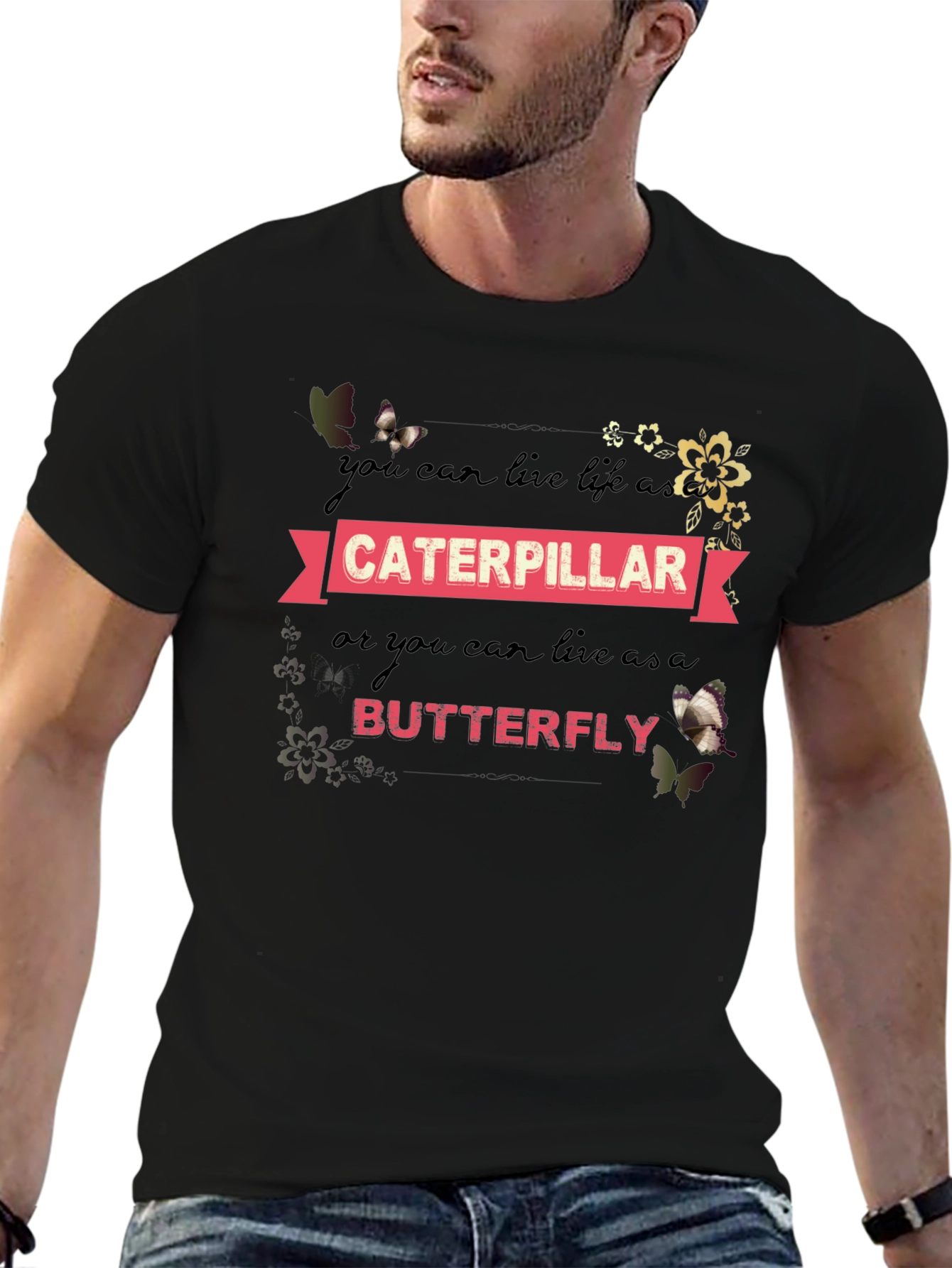 Caterpillar Butterfly Graphic T-Shirt