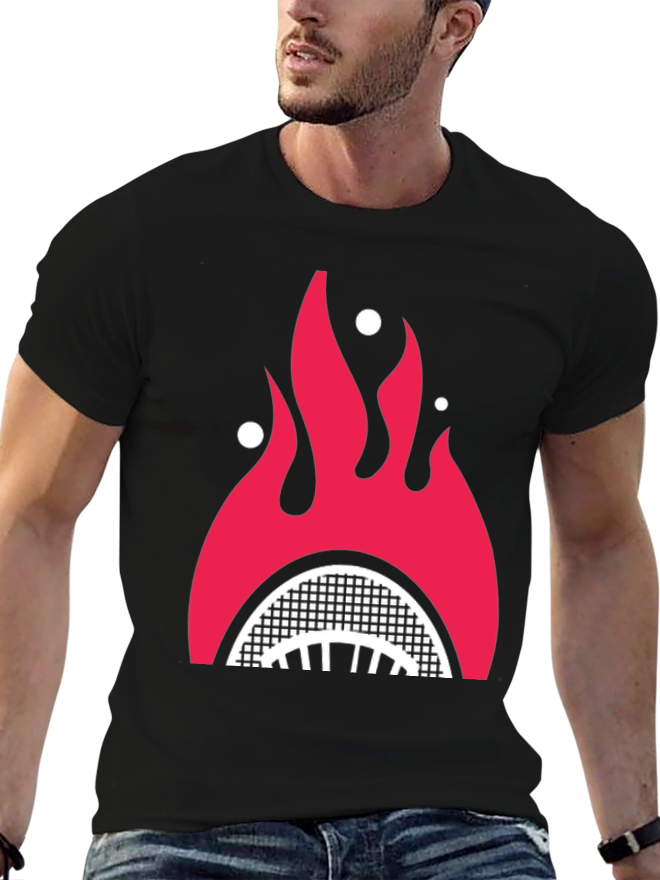 Fiery Shark Mouth Graphic Tee - Bold Style