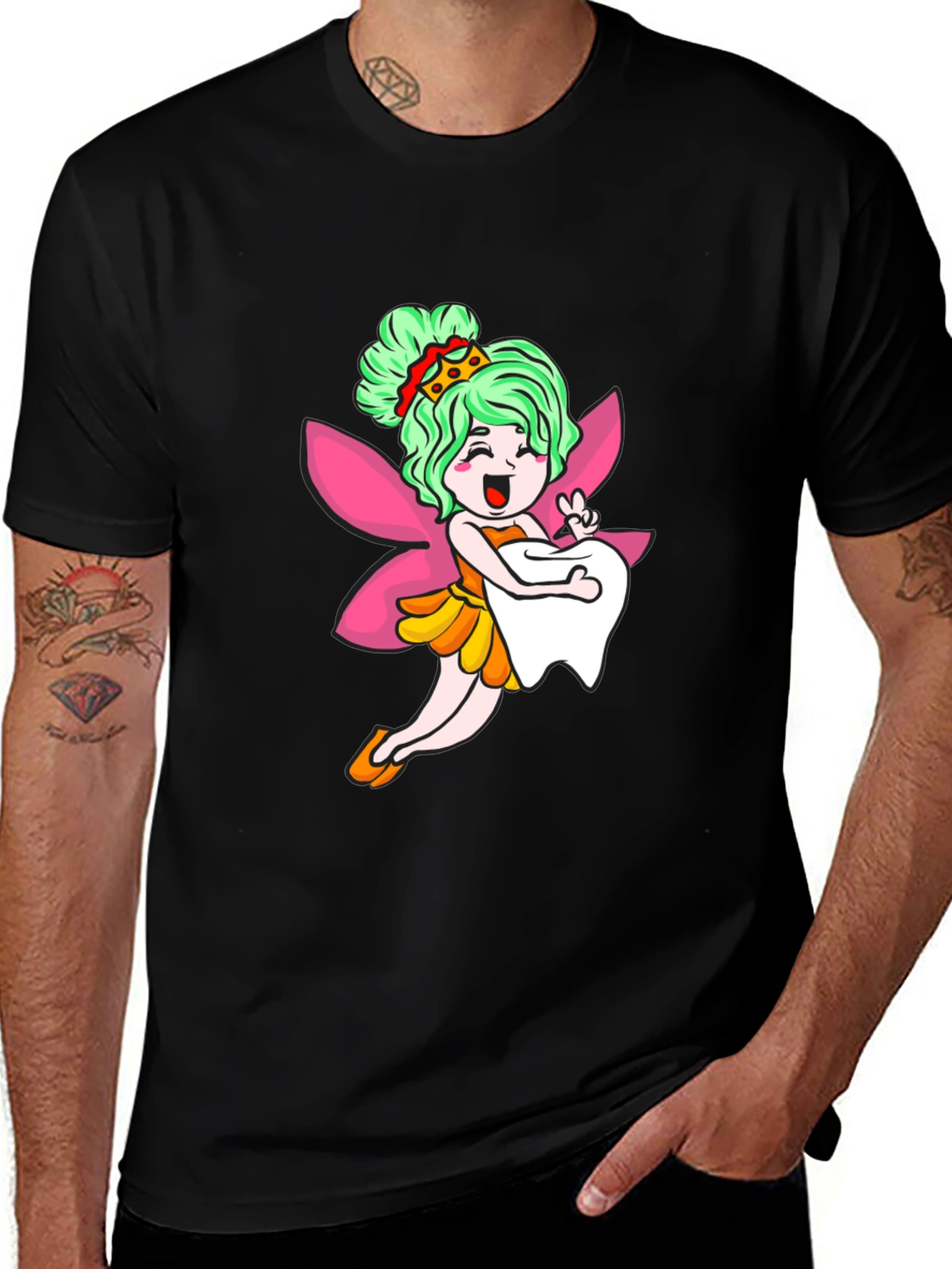 Cute Tooth Fairy Graphic Tee - Black T-Shirt
