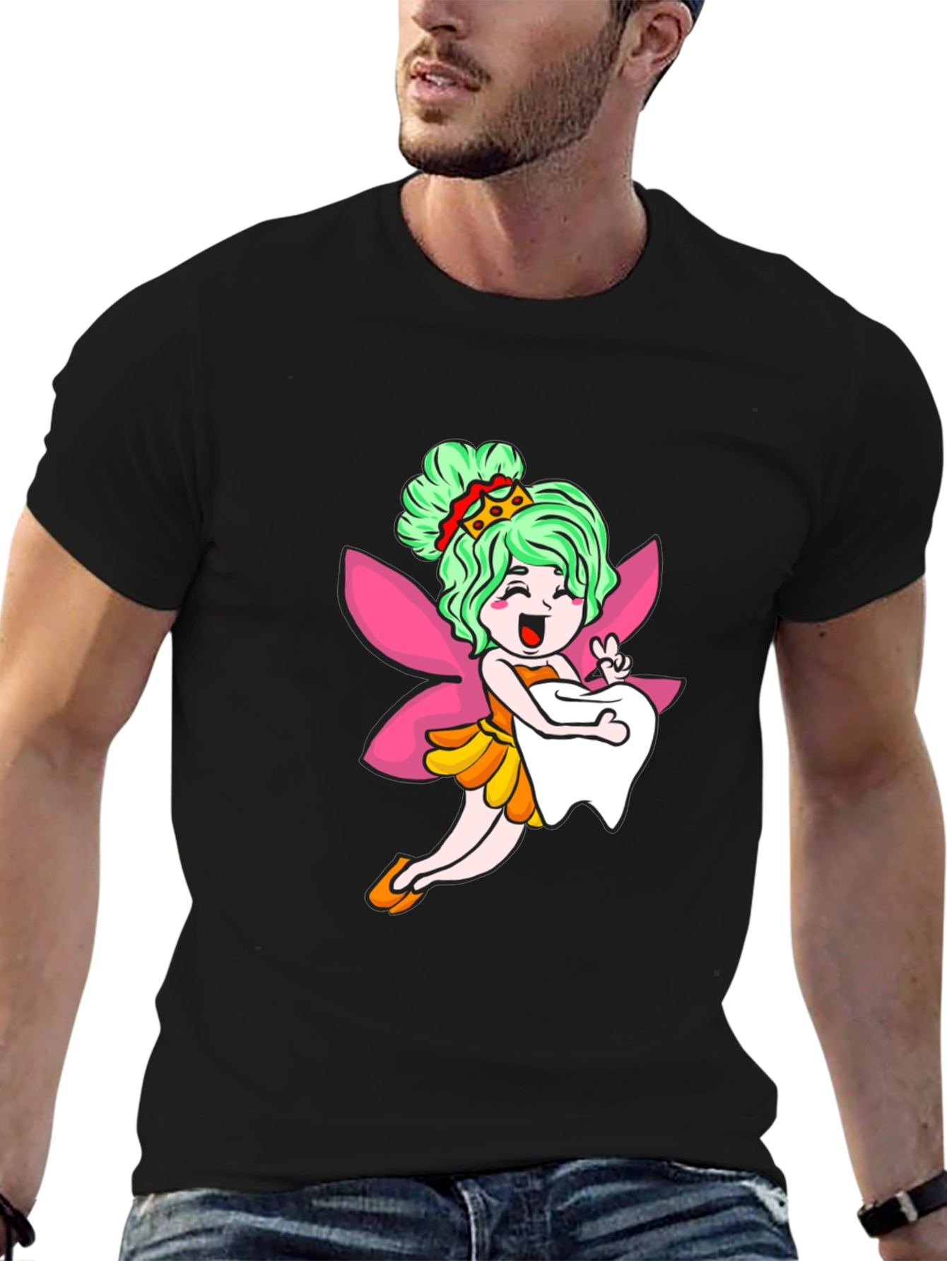Cute Tooth Fairy Graphic Tee - Black T-Shirt
