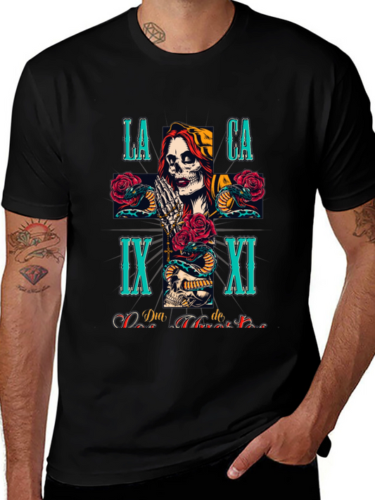 Dia de los Muertos T-Shirt - Skull & Roses Design
