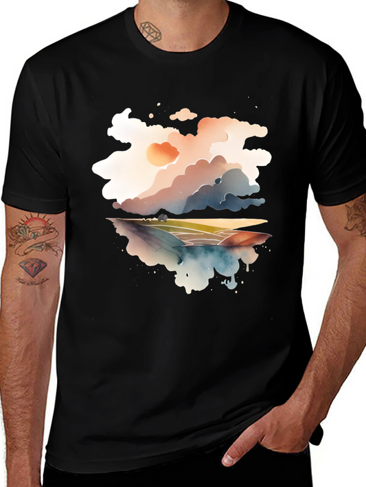 Watercolor Landscape Graphic Tee - Soft Cotton Blend