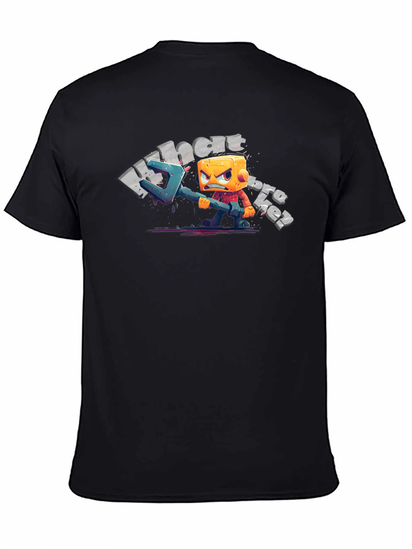 Mens Black T-Shirt with Cartoon Character Graphic