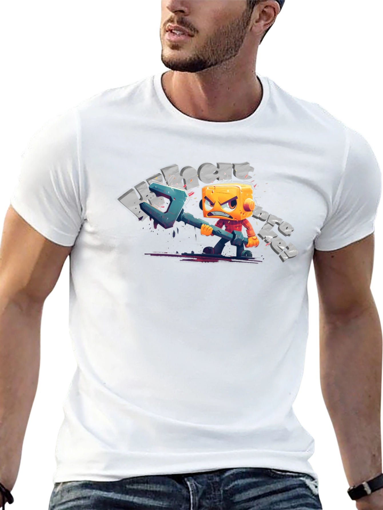 Mens Black T-Shirt with Cartoon Character Graphic