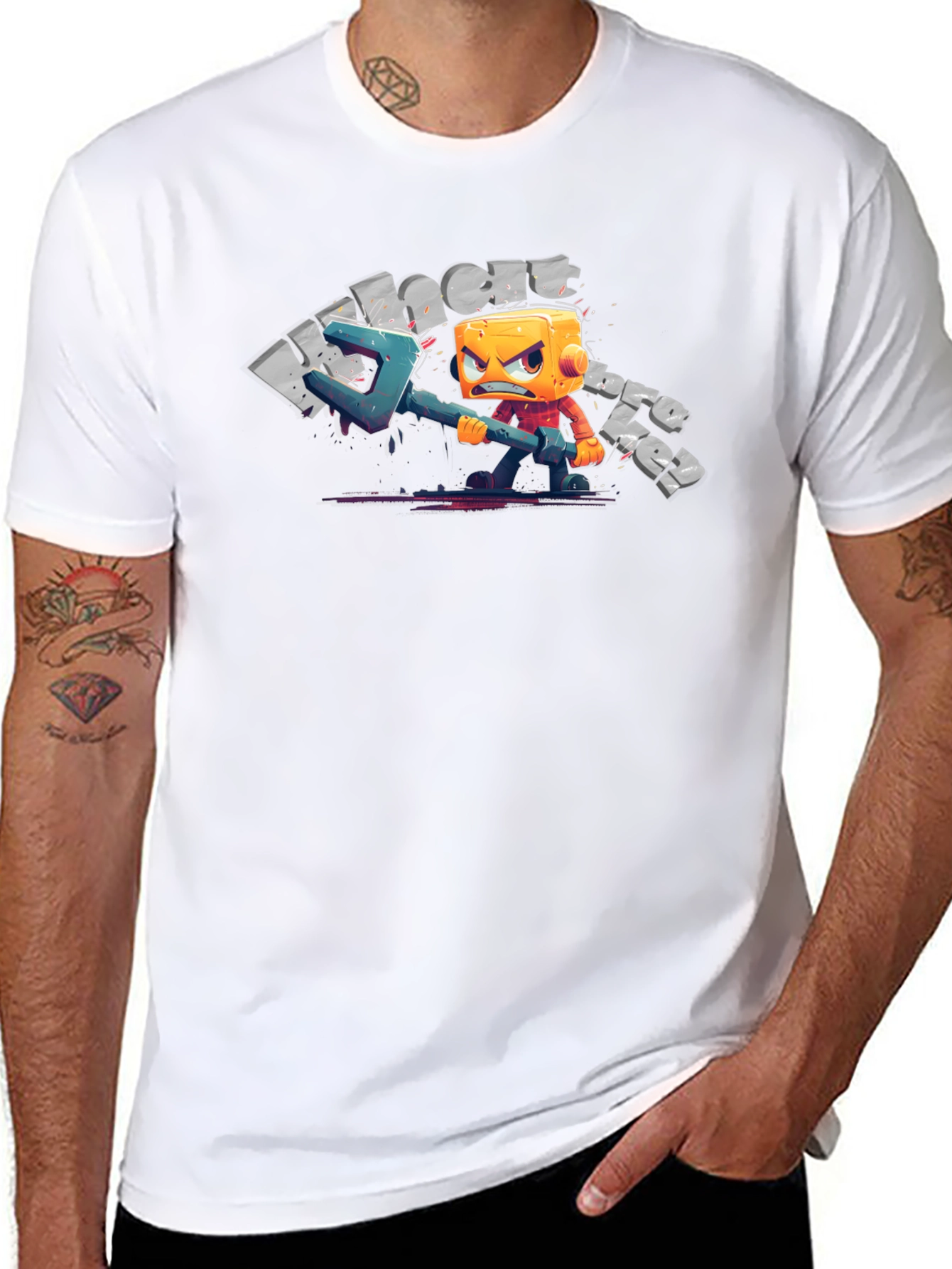 Mens Black T-Shirt with Cartoon Character Graphic