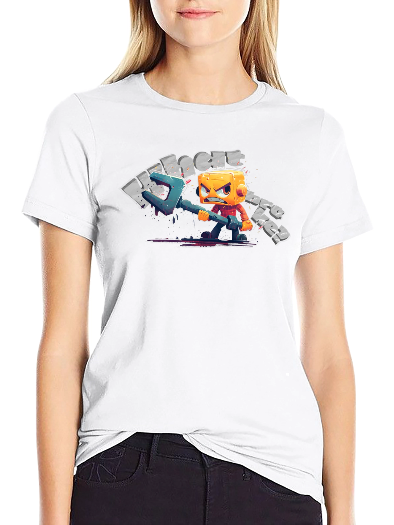 Mens Black T-Shirt with Cartoon Character Graphic