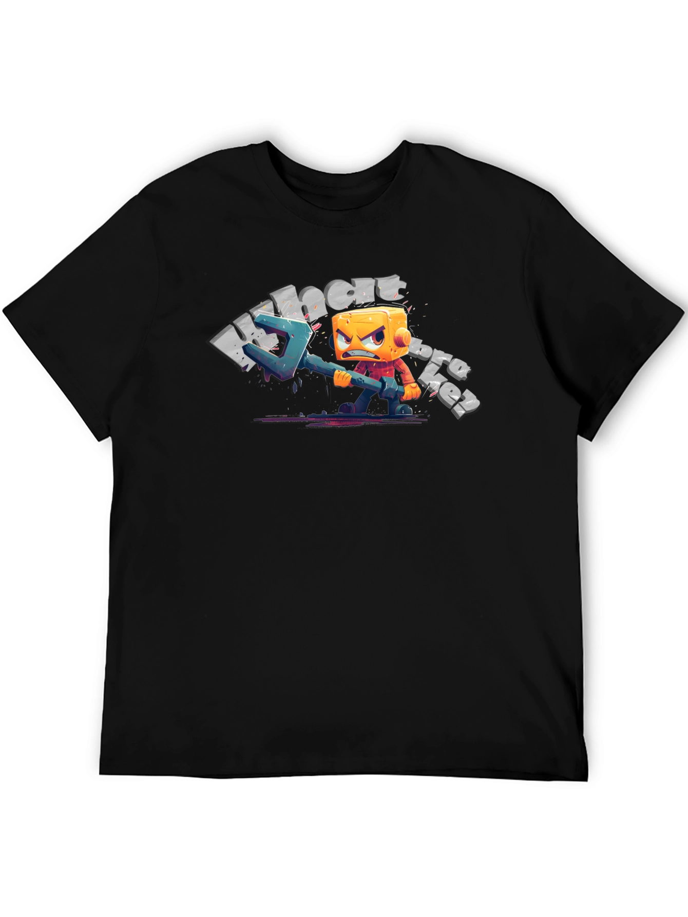 Mens Black T-Shirt with Cartoon Character Graphic
