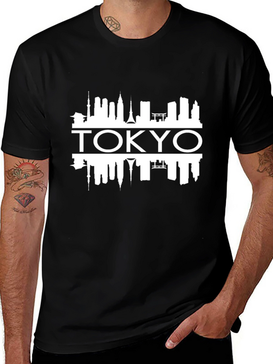 Tokyo Skyline Graphic Tee - Black Cotton T-Shirt