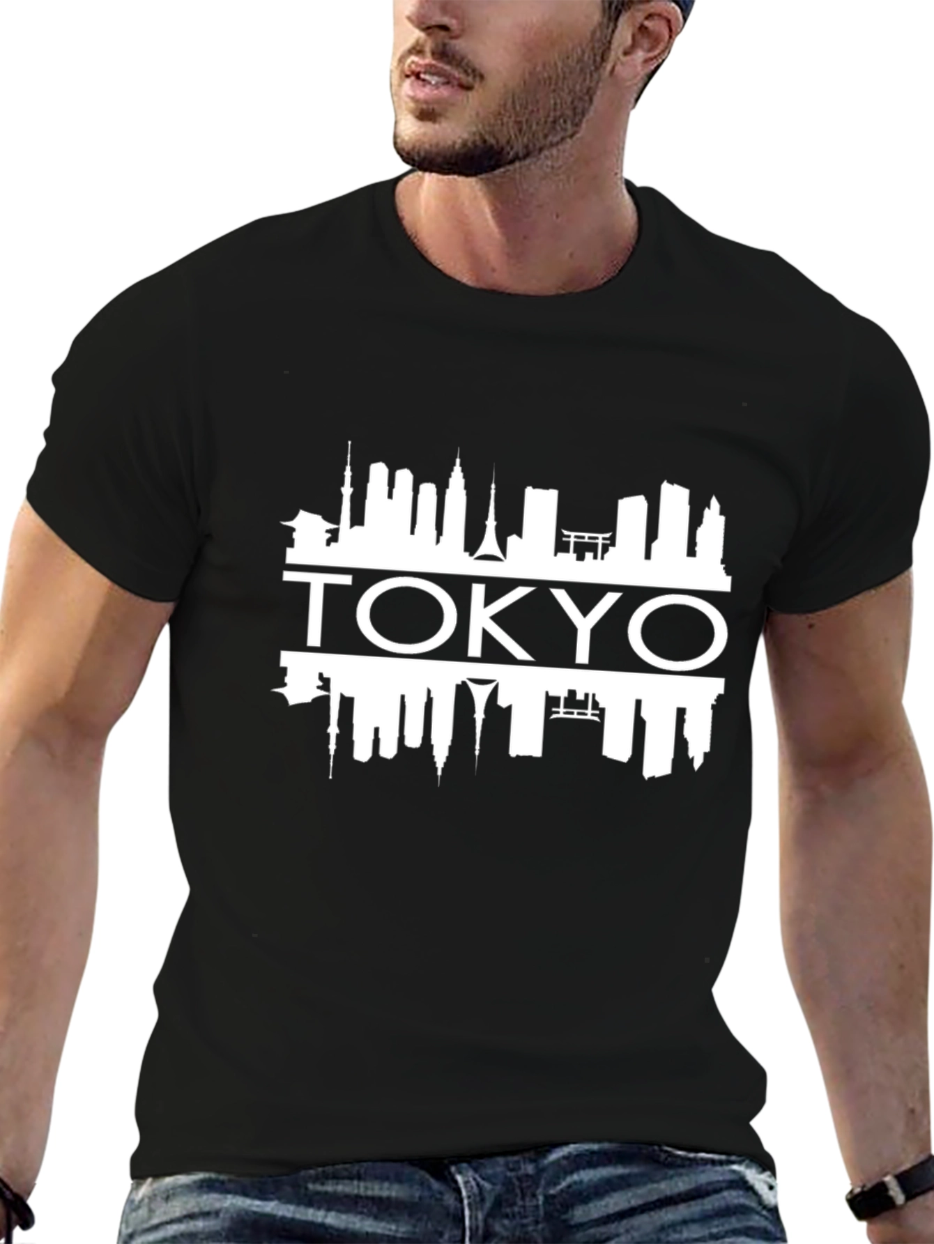 Tokyo Skyline Graphic Tee - Black Cotton T-Shirt