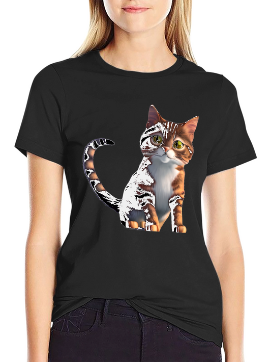Cute Cartoon Cat Graphic T-Shirt