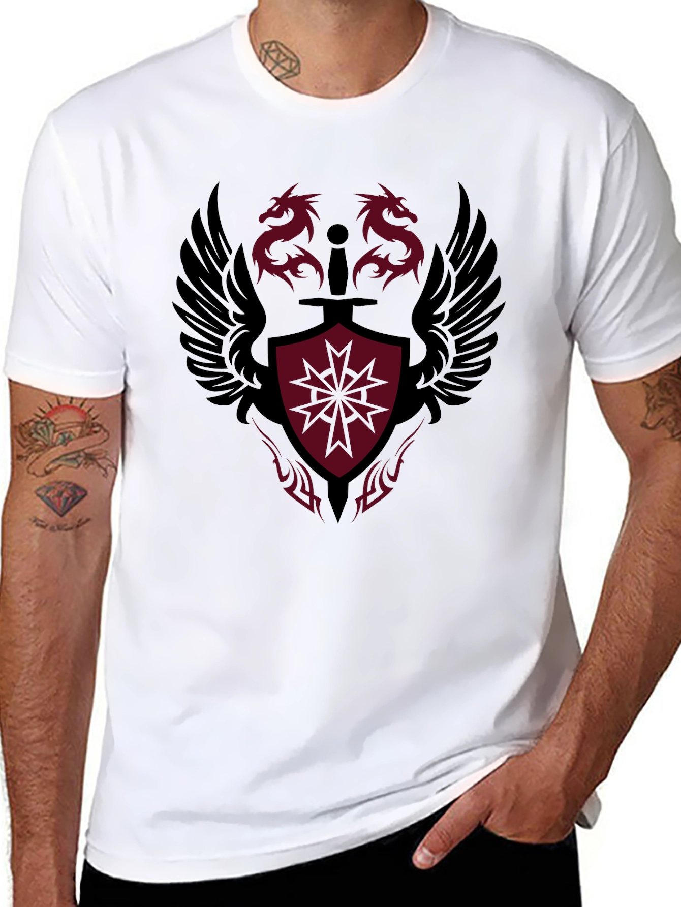 Dragon Crest Graphic Print Black T-Shirt