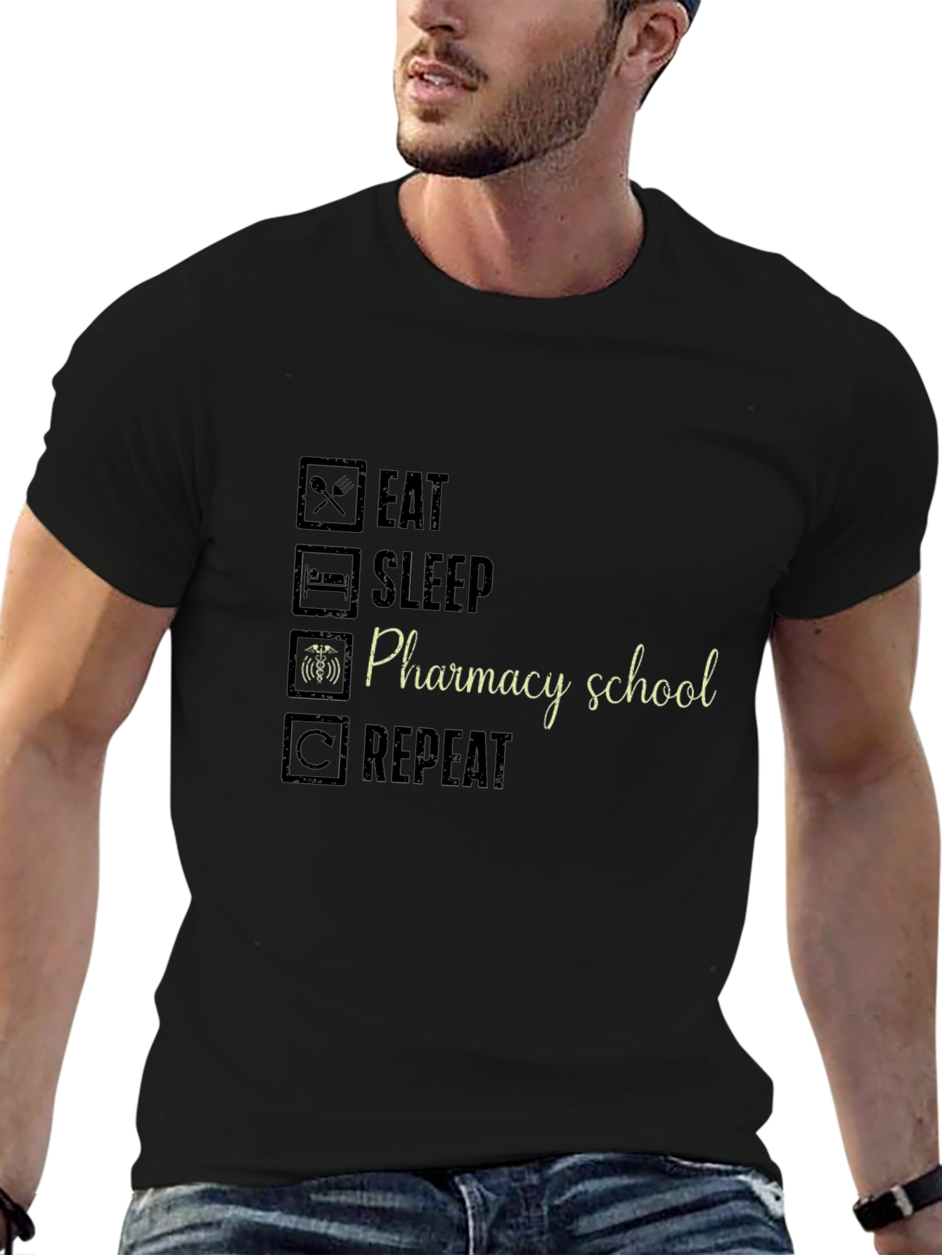 Pharmacy School Eat Sleep Repeat Black T-Shirt