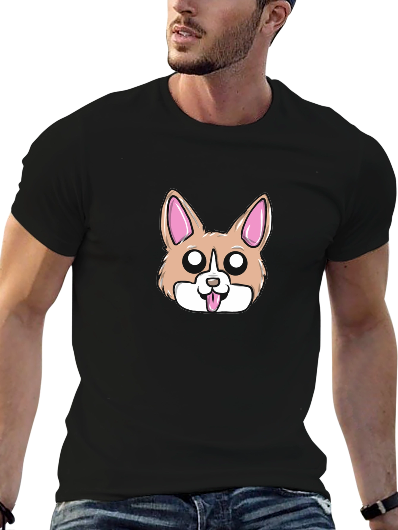 Corgi Cartoon Black T-Shirt