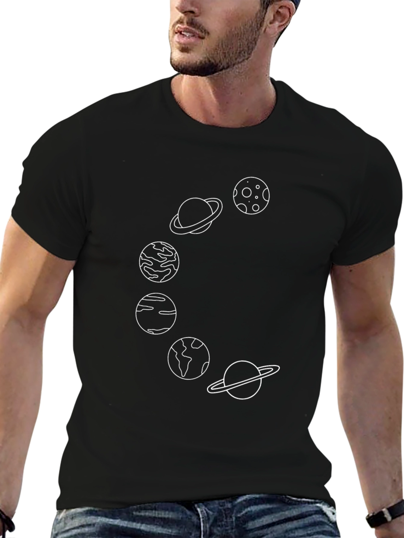 Planetary Line Art Black T-Shirt