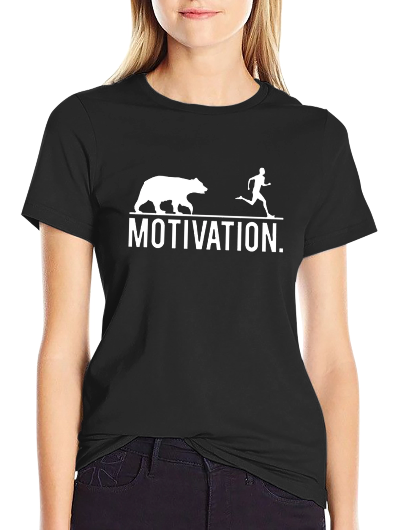 Motivation Bear Chasing Runner Black T-Shirt