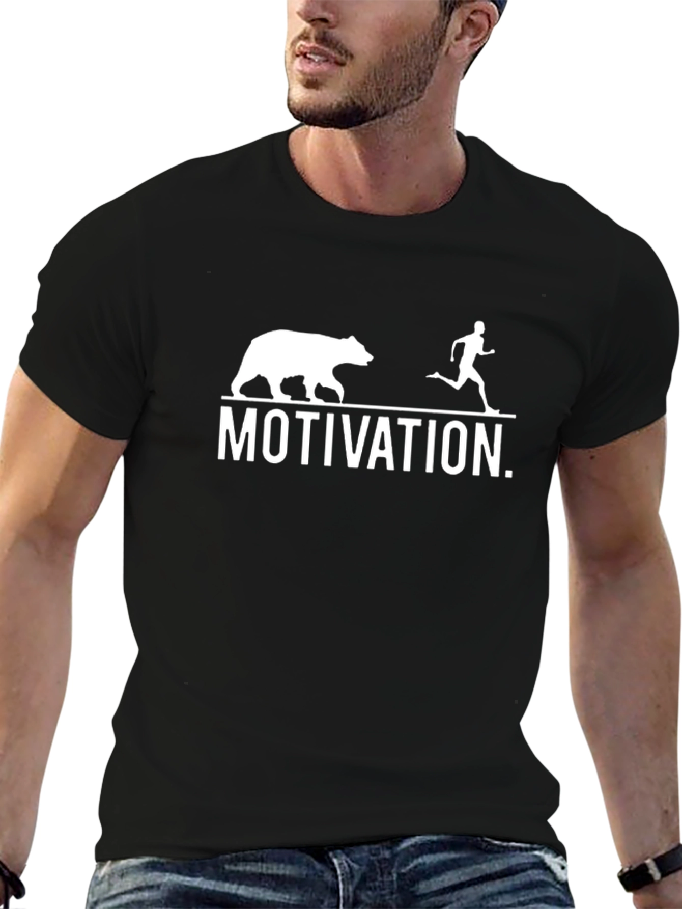 Motivation Bear Chasing Runner Black T-Shirt