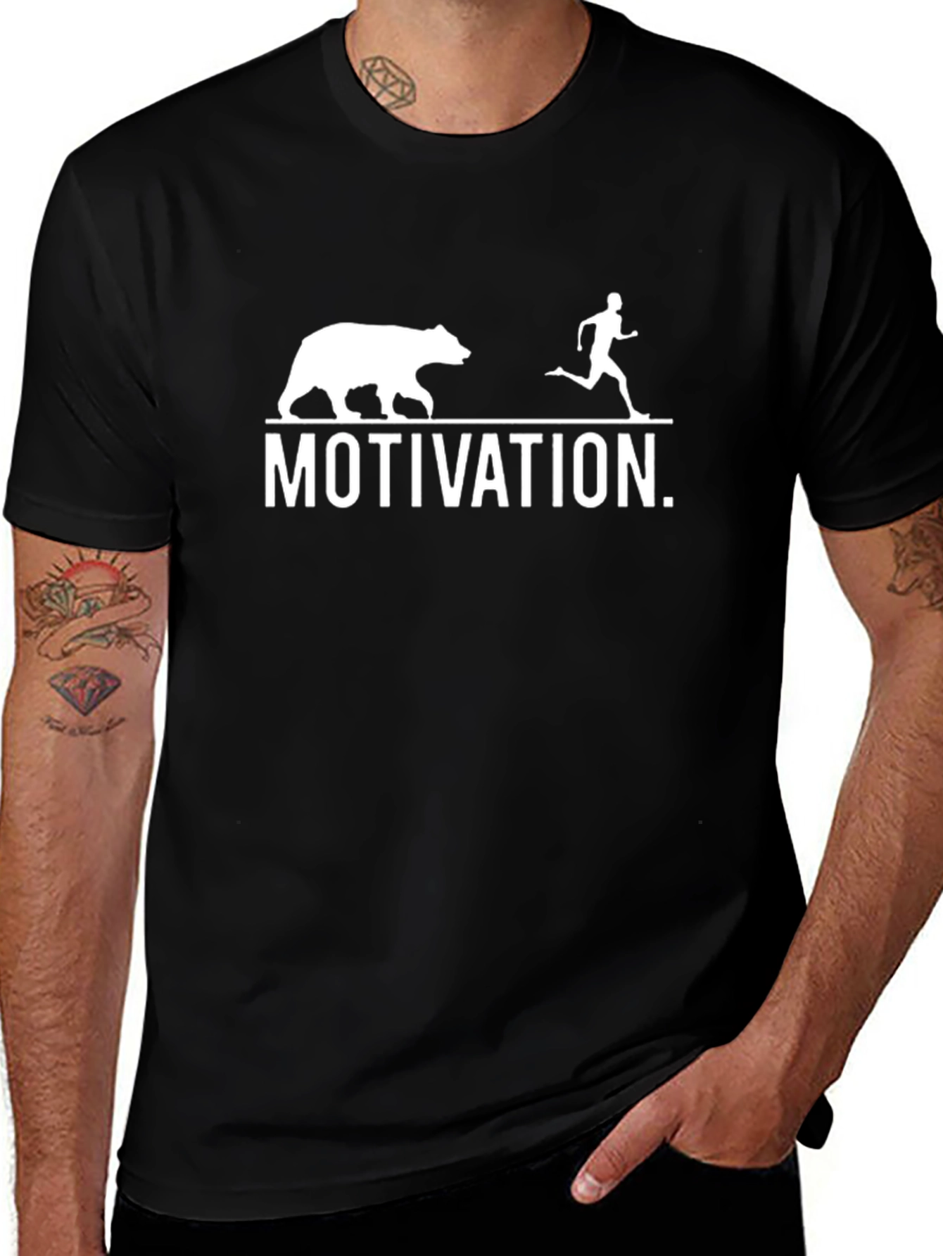Motivation Bear Chasing Runner Black T-Shirt