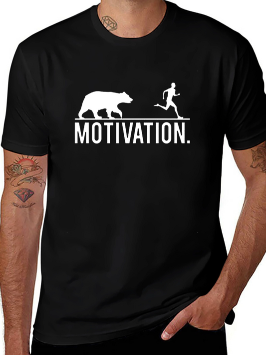Motivation Bear Chasing Runner Black T-Shirt