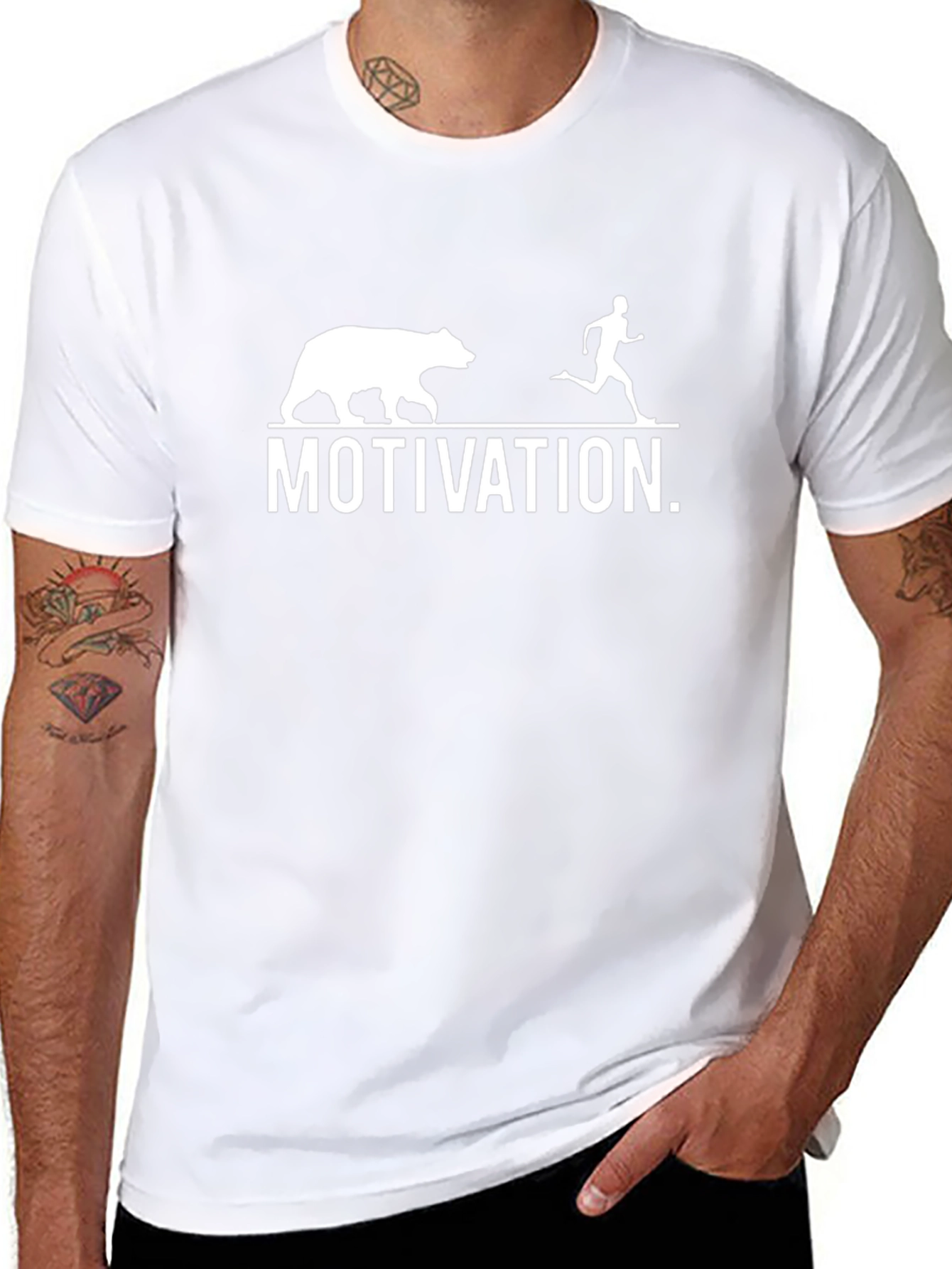 Motivation Bear Chasing Runner Black T-Shirt