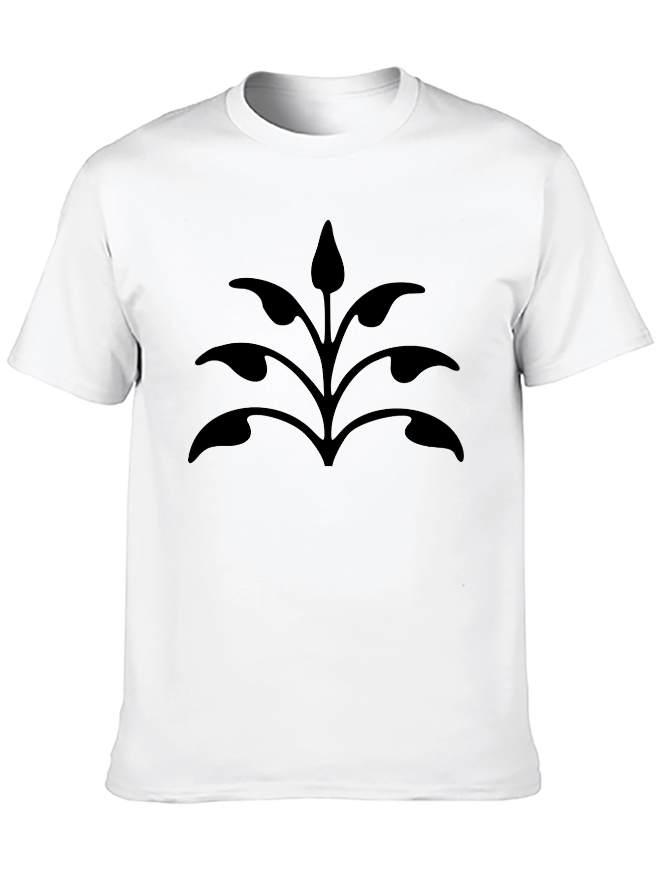 Black T-Shirt with Stylized Plant Design