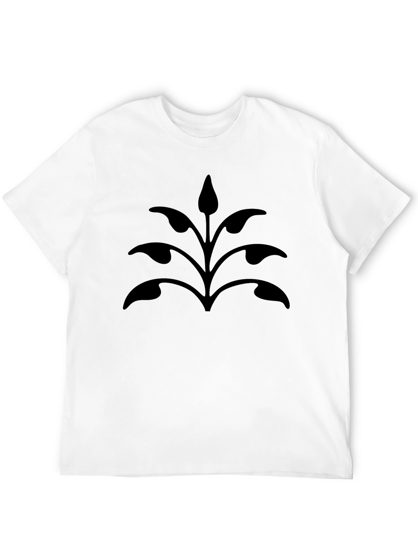 Black T-Shirt with Stylized Plant Design