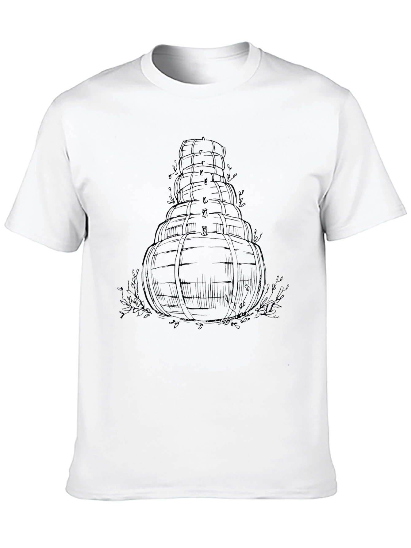 Mens Black T-Shirt with Barrel Tower Design