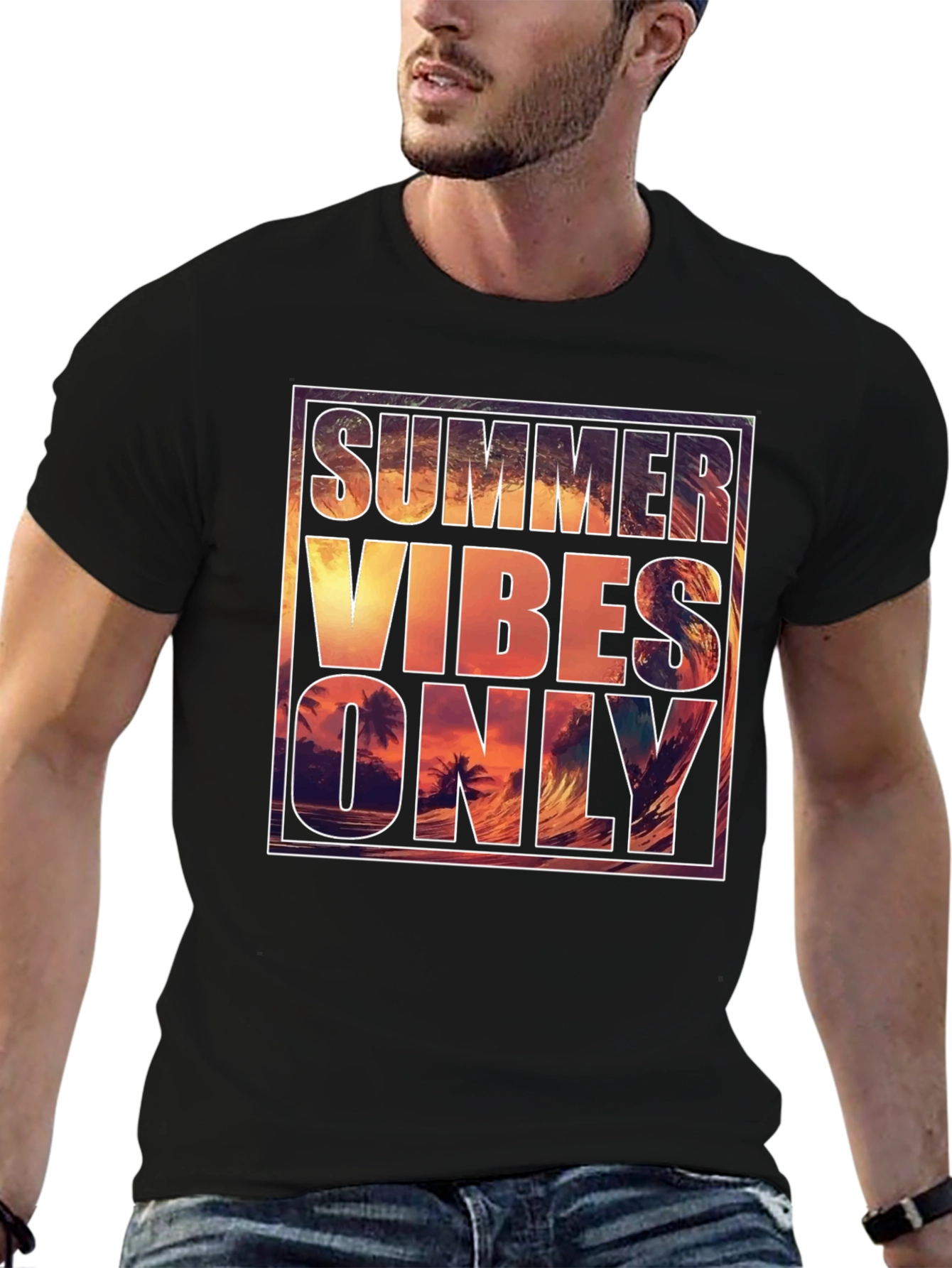 Summer Vibes Graphic Tee - Mens Black T-Shirt