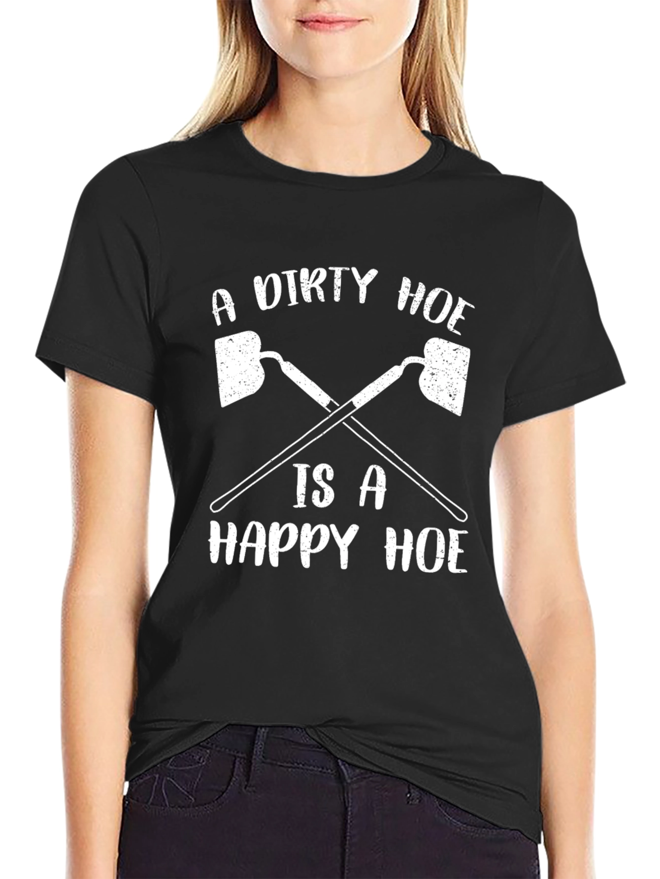 Dirty Hoe Happy Hoe Black T-Shirt Funny Gardening Tee