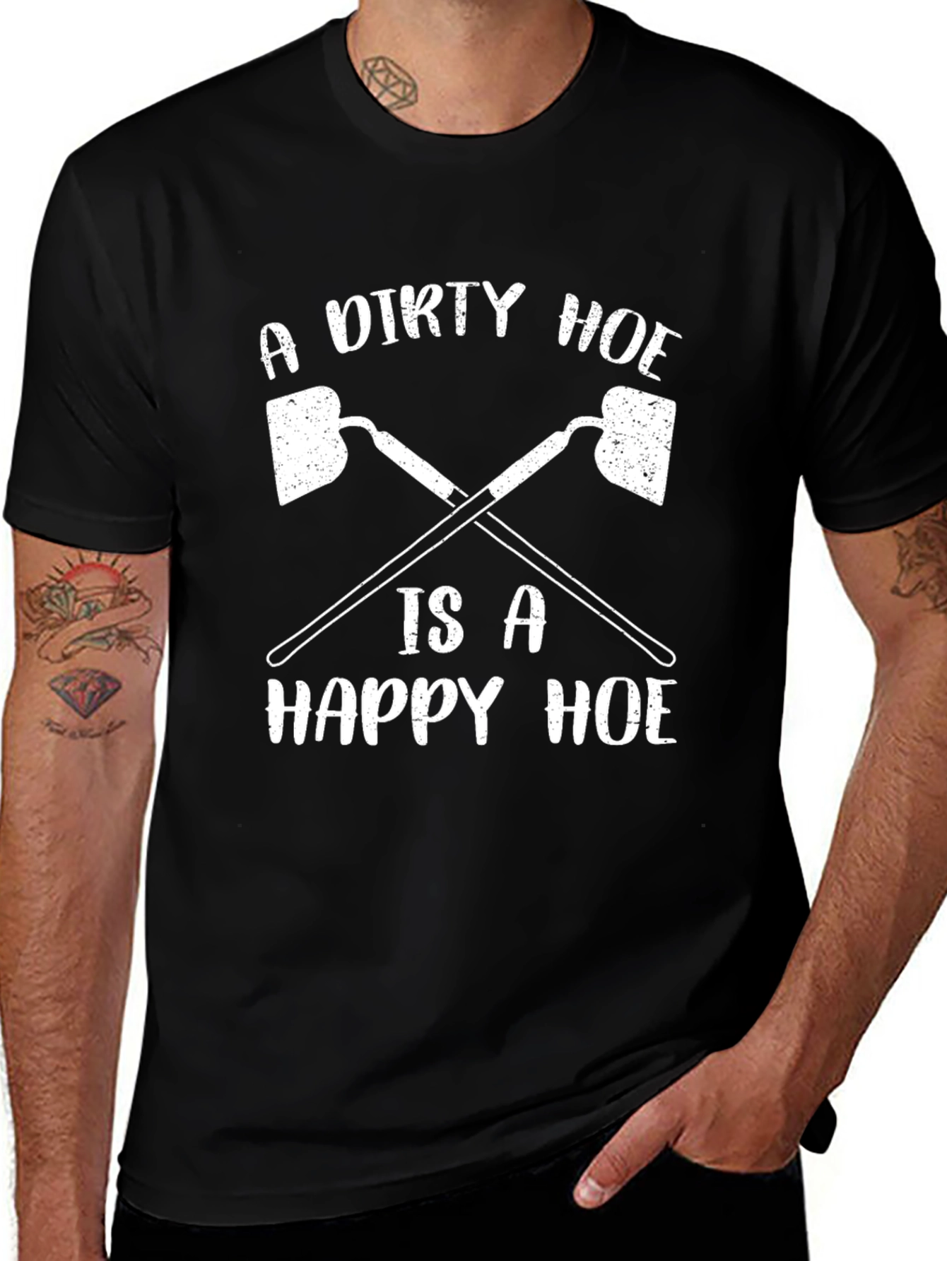 Dirty Hoe Happy Hoe Black T-Shirt Funny Gardening Tee