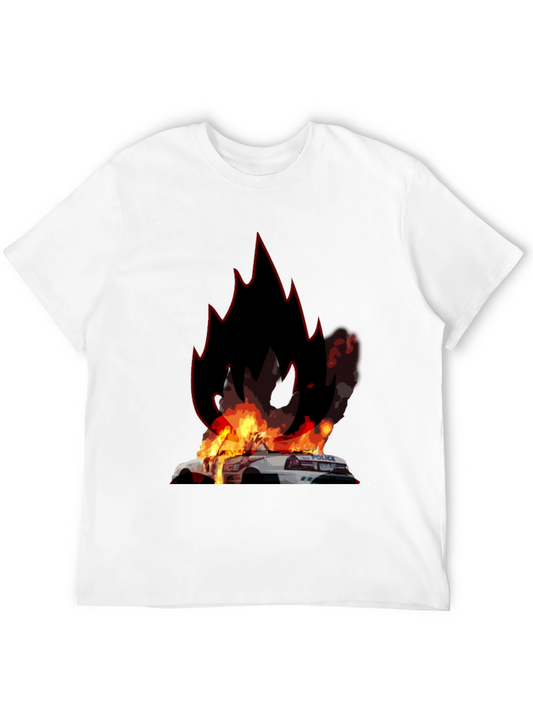 Burning Police Car T-Shirt - Bold Graphic Tee