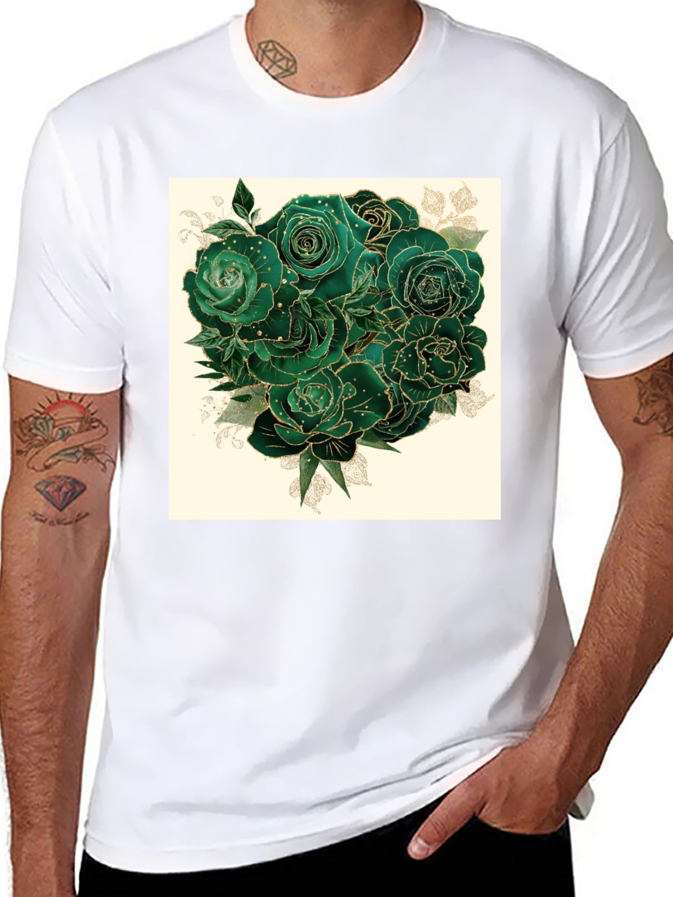 Emerald Roses Graphic Tee - Stylish & Unique