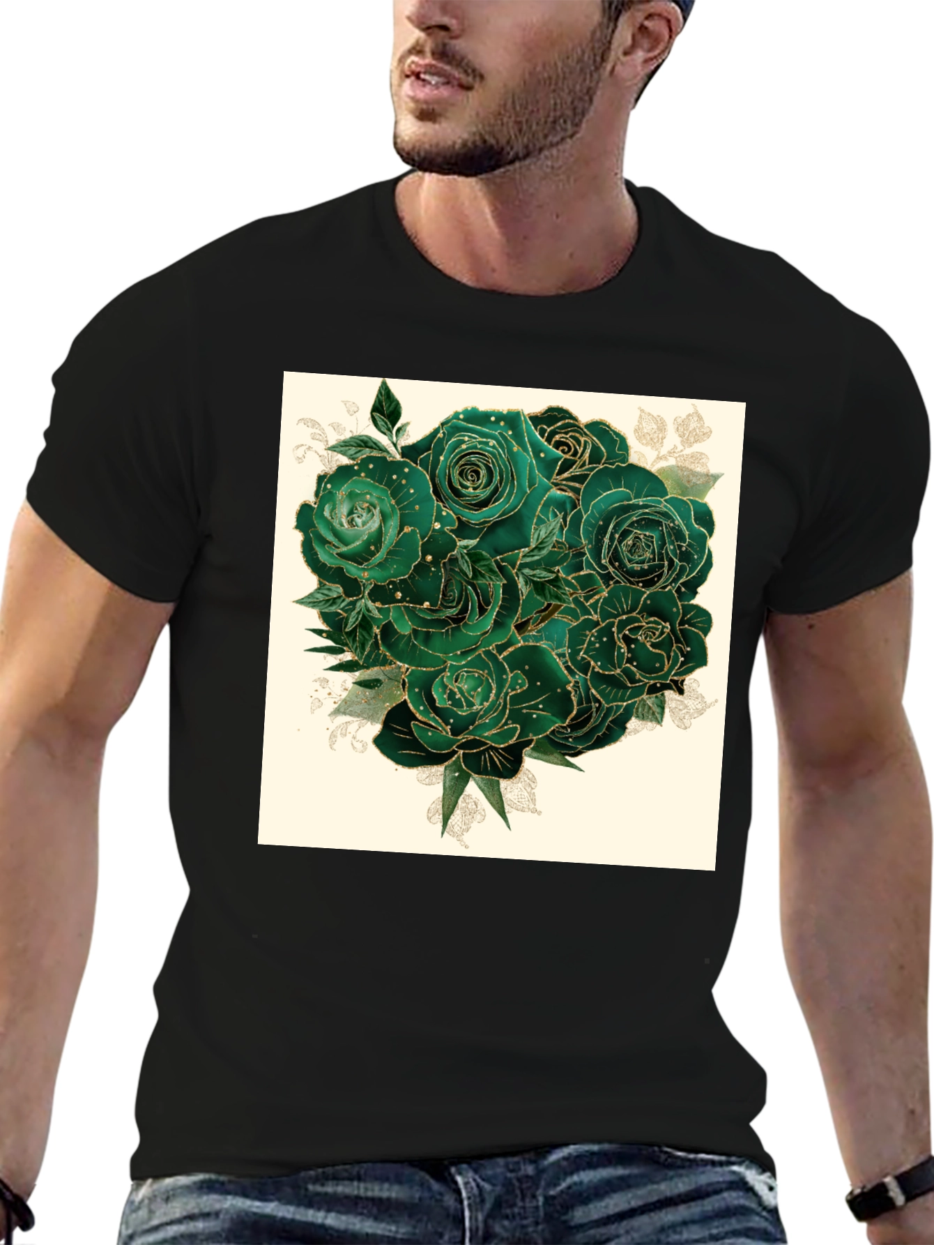 Emerald Roses Graphic Tee - Stylish & Unique