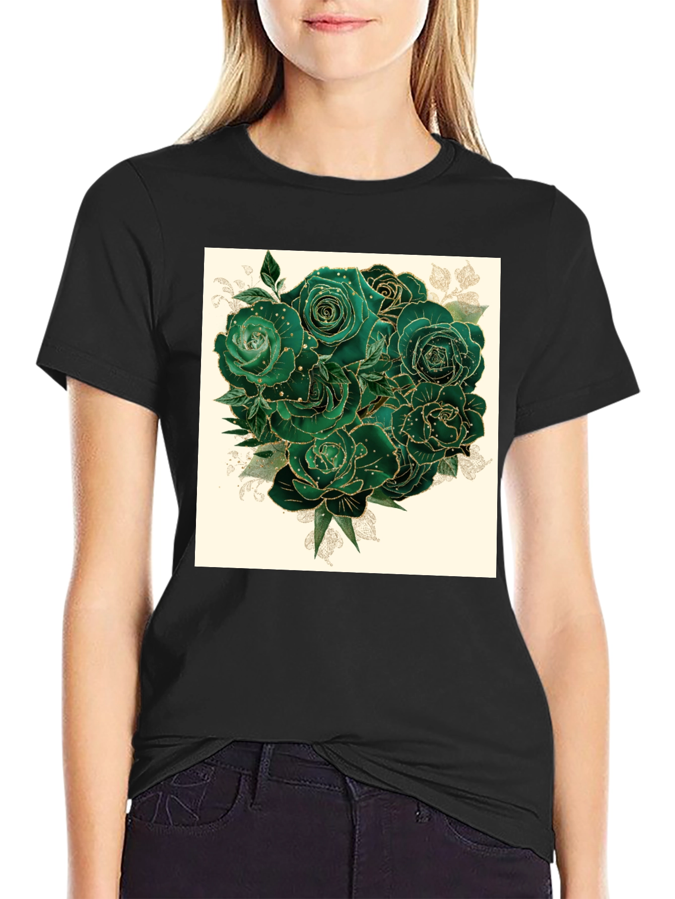 Emerald Roses Graphic Tee - Stylish & Unique