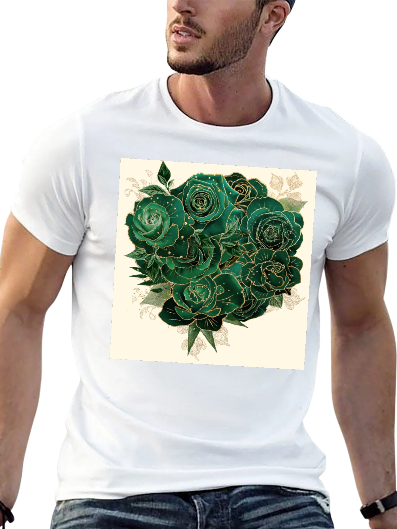 Emerald Roses Graphic Tee - Stylish & Unique
