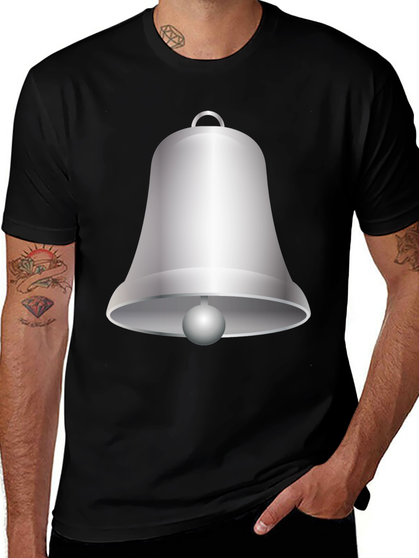 Novelty Bell Graphic T-Shirt - Casual Black Tee