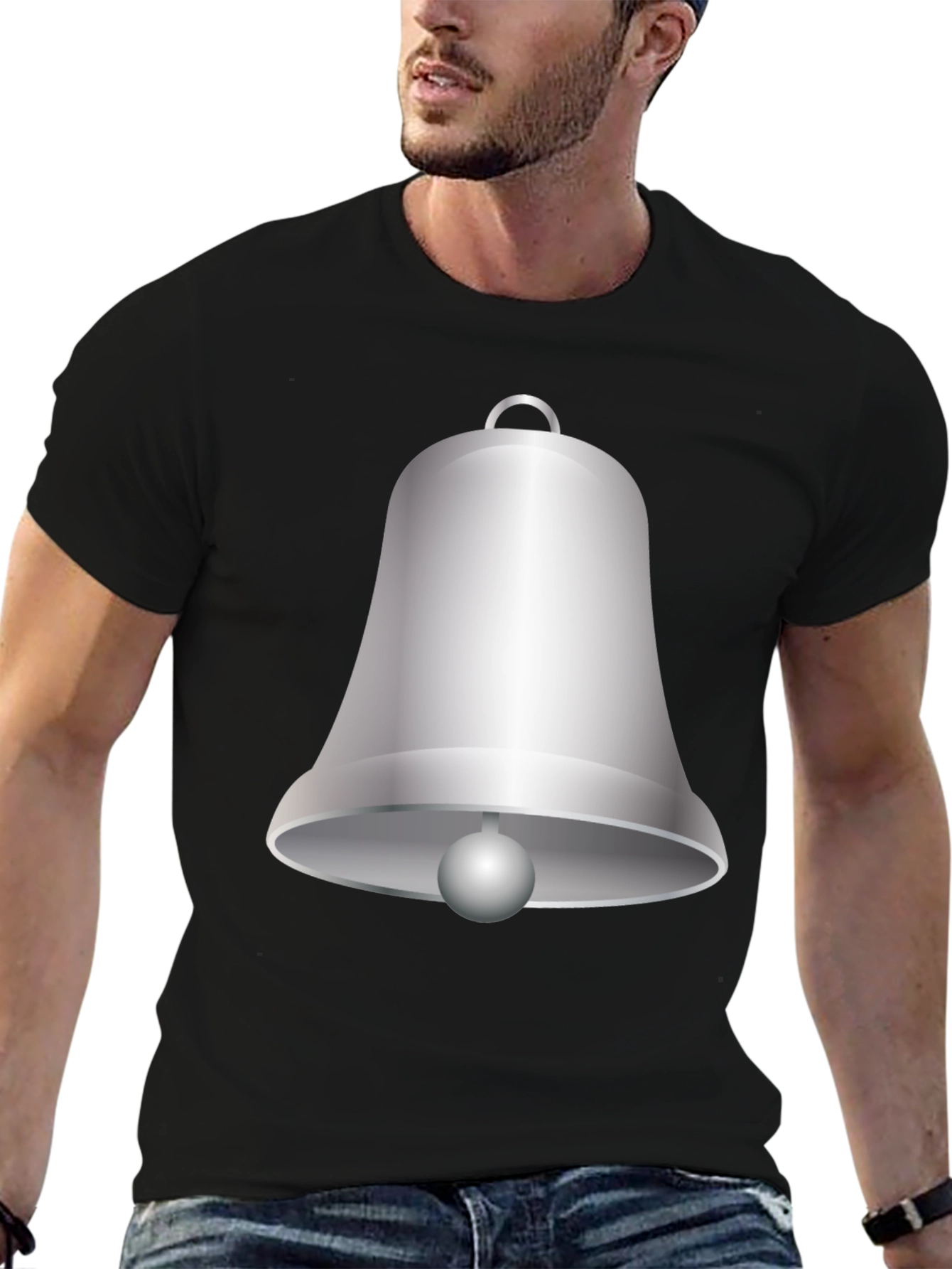 Novelty Bell Graphic T-Shirt - Casual Black Tee