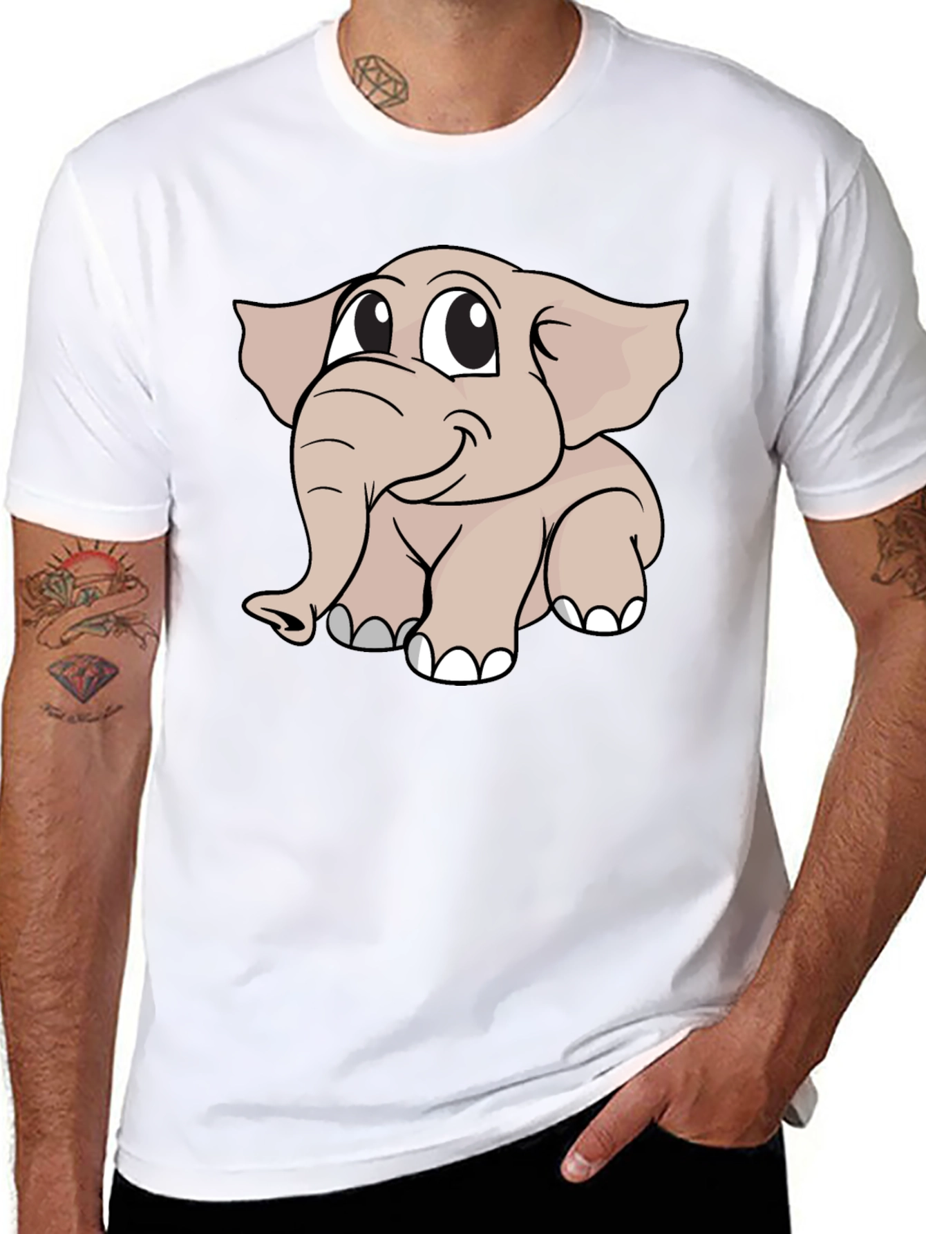 Cute Elephant Cartoon Black T-Shirt