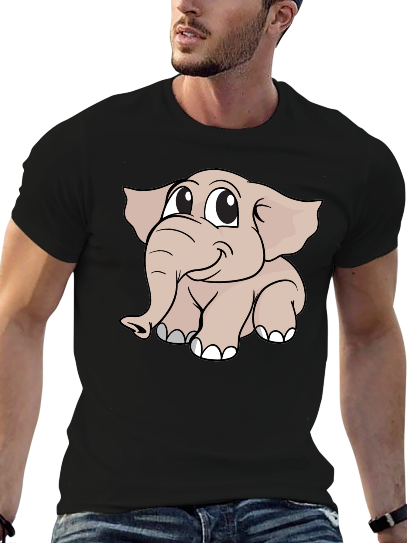 Cute Elephant Cartoon Black T-Shirt
