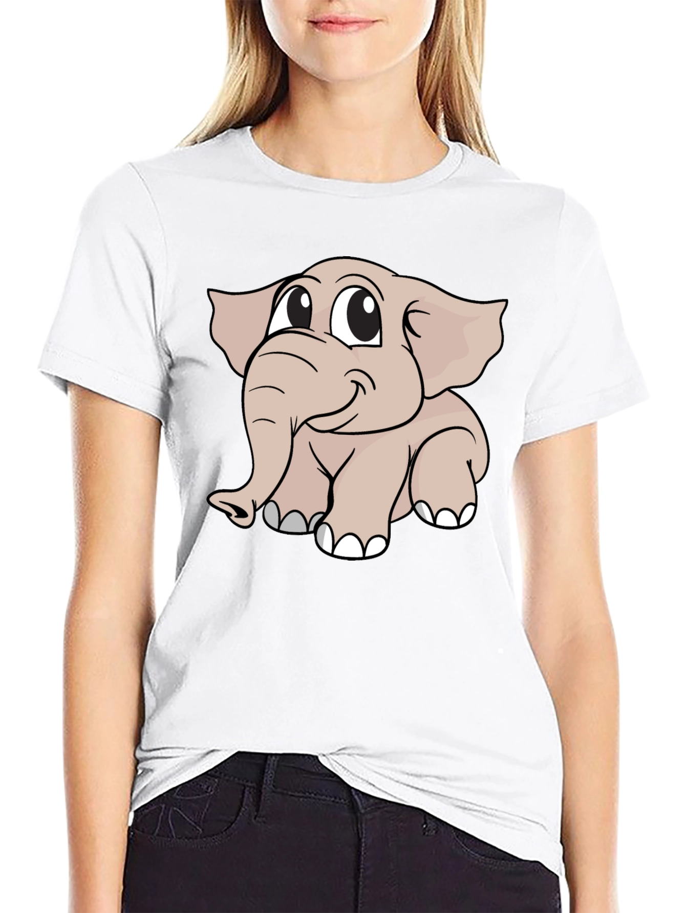 Cute Elephant Cartoon Black T-Shirt