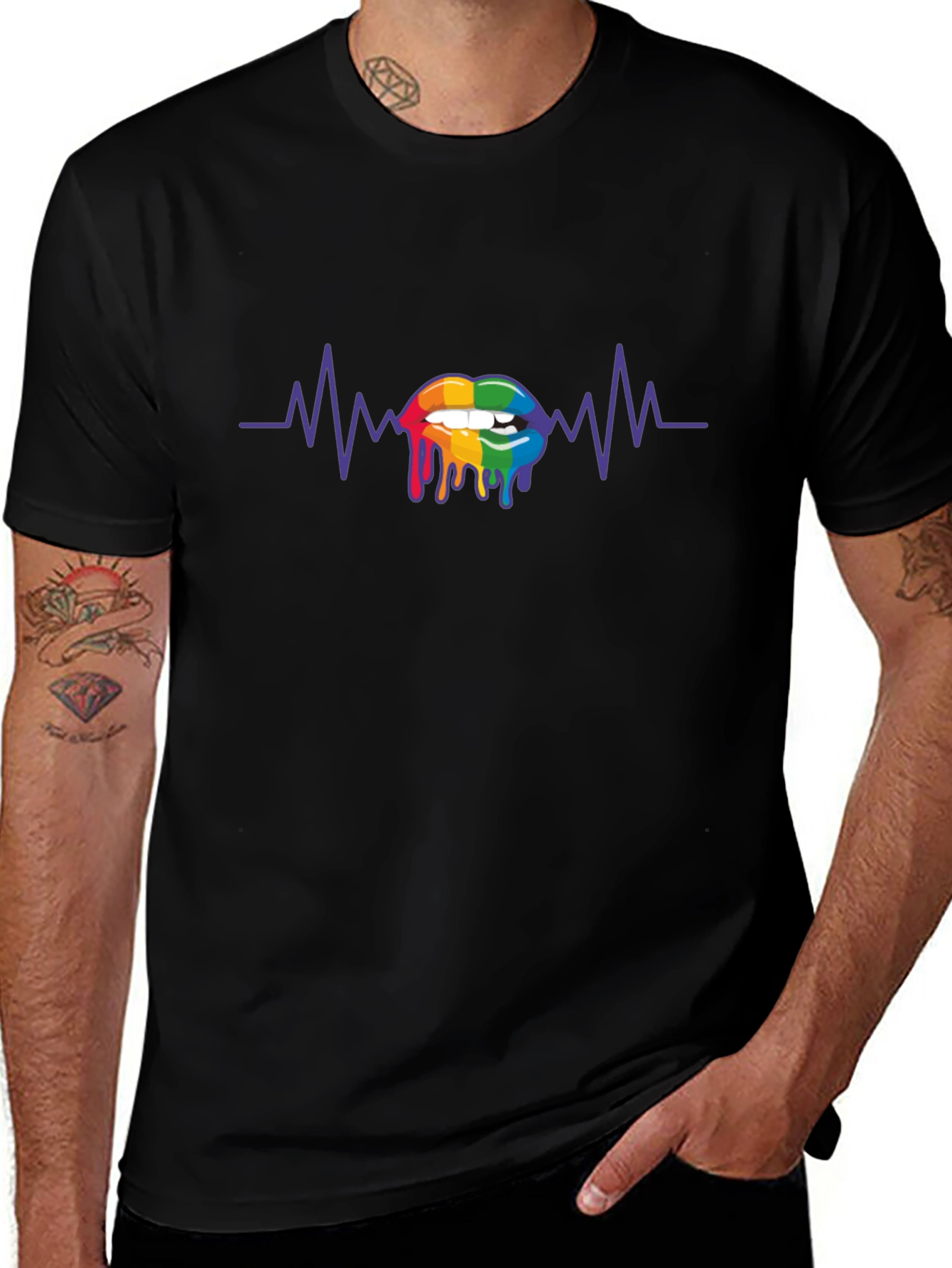 Rainbow Lips Heartbeat Graphic Tee