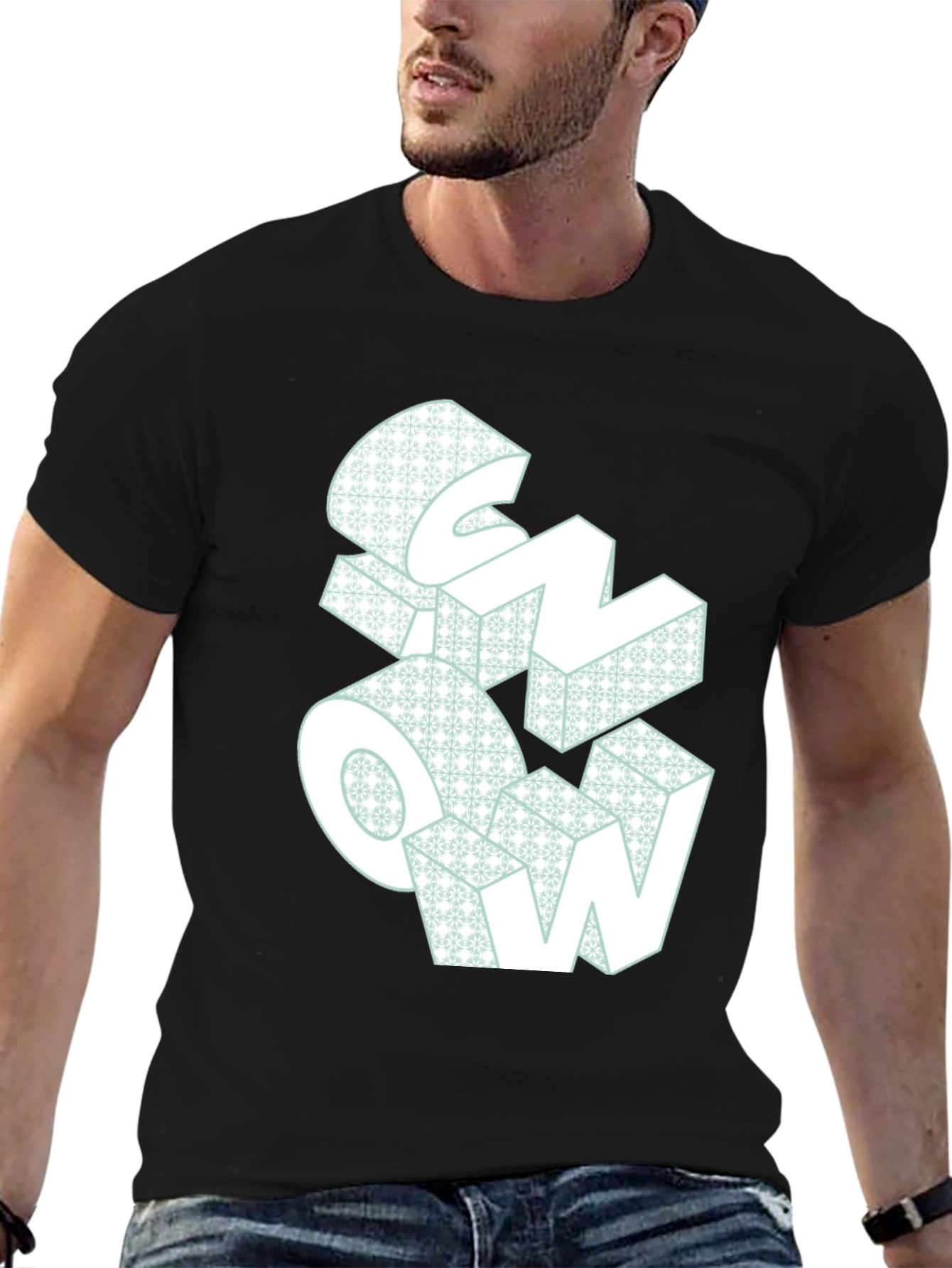 Snow Graphic Print Black T-Shirt